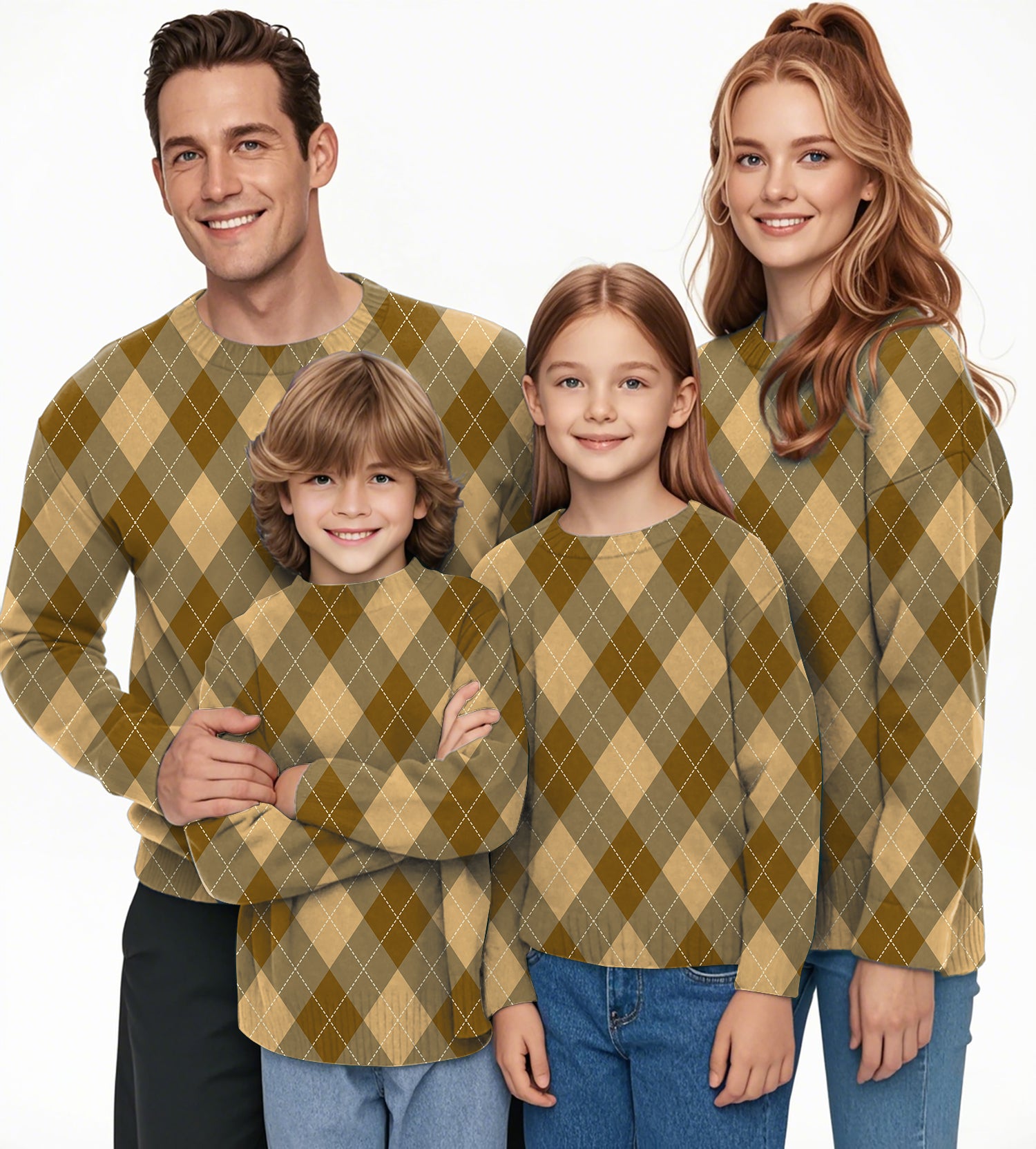 brown Argyle Crewneck Pullover Ugly Sweater Men Women boy girl family
