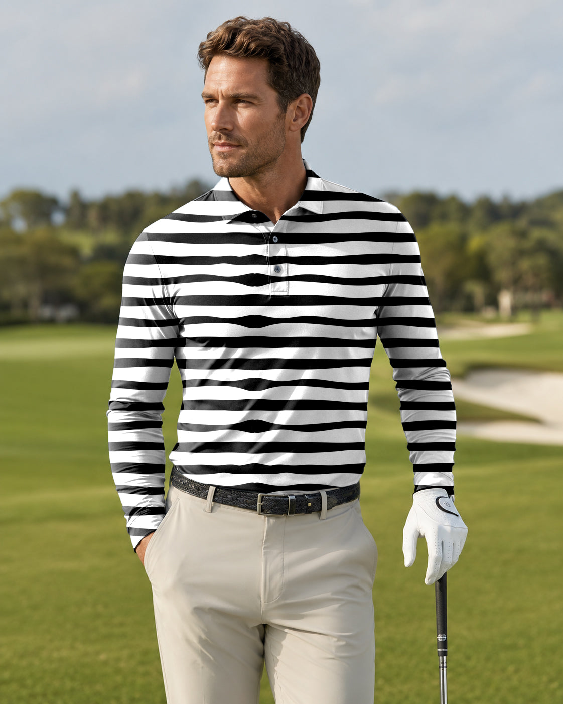 Men's Zebra stripes Long-sleeved Polo