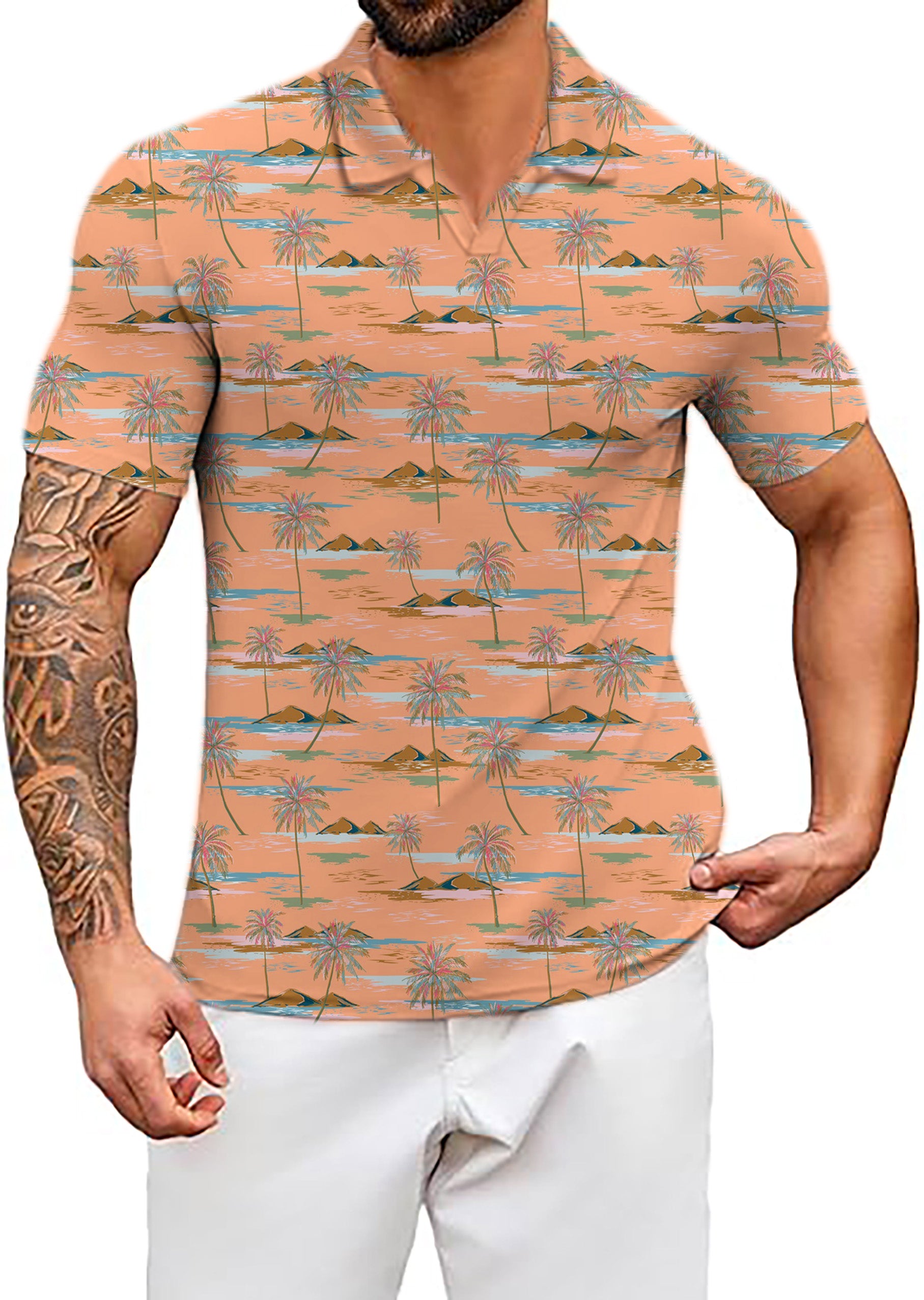Men's Sweet Palm tree V Neck Golf Polo Shirts