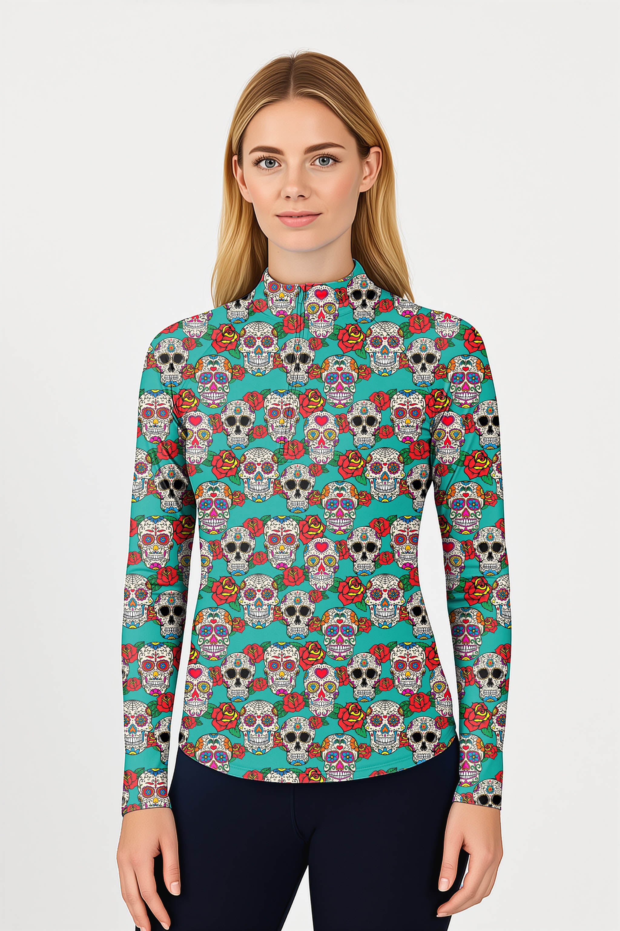 Skull And Rose  Women's Golf Active 3/4 Zip Top