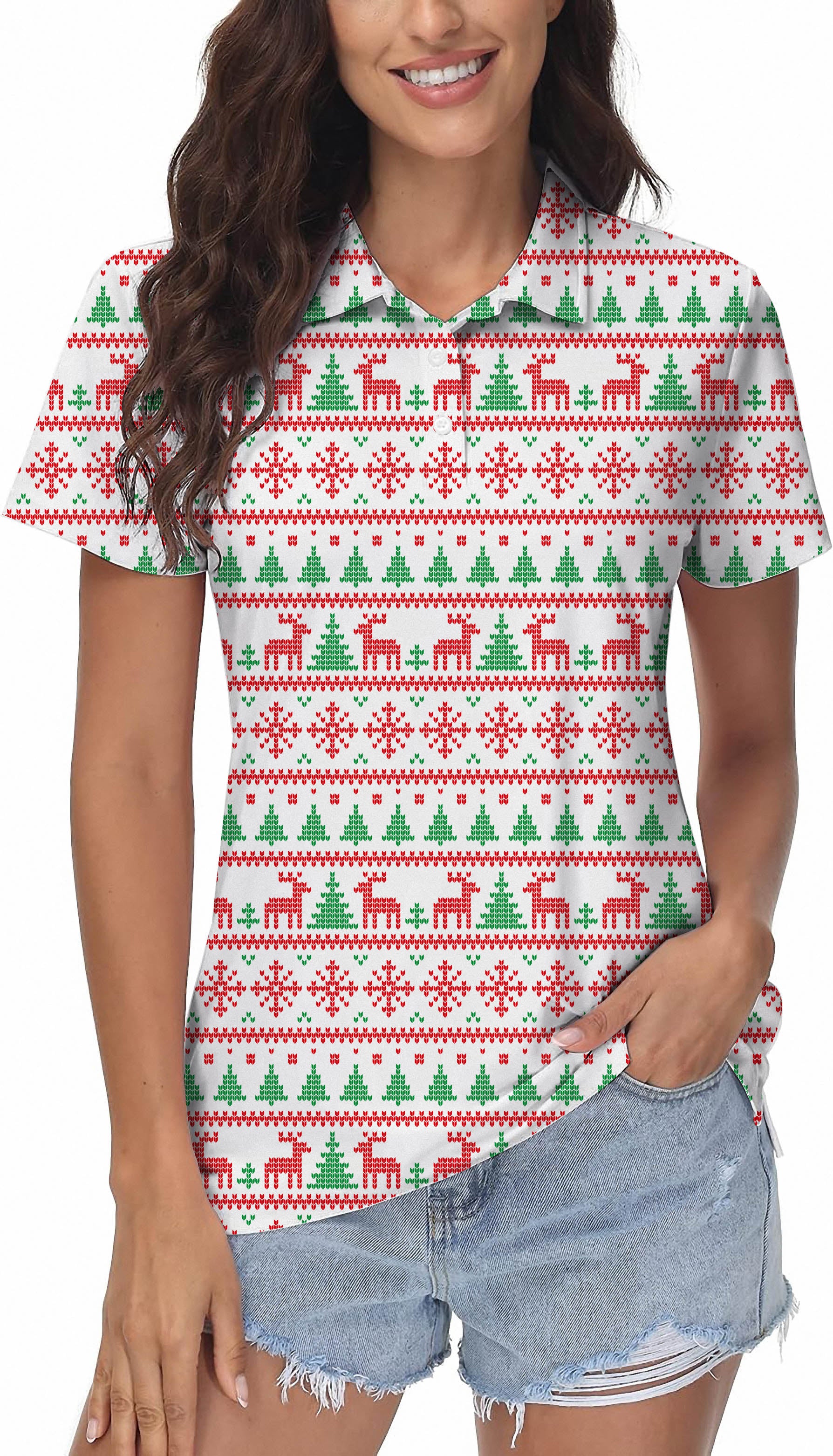 Women's Christmas reindeer Golf Polo