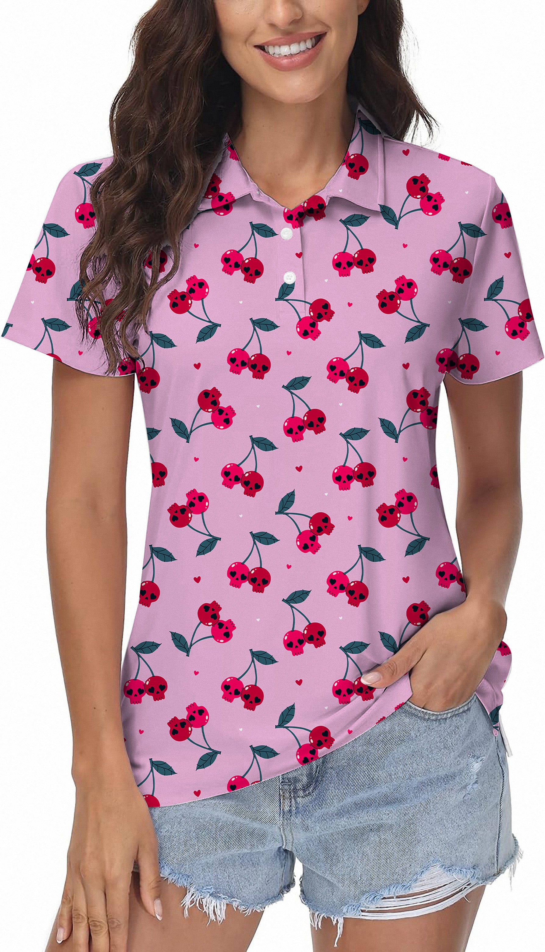 Halloween Cherry Skull Women's Golf Polo