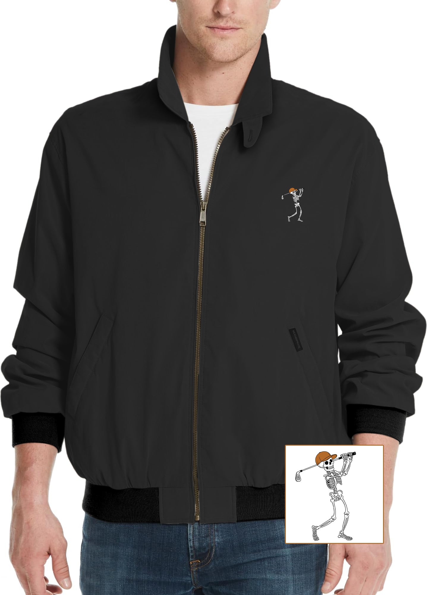 Pumpkin Black Halloween Skeleton Golf Men's Golf Windbreaker Light Jacket