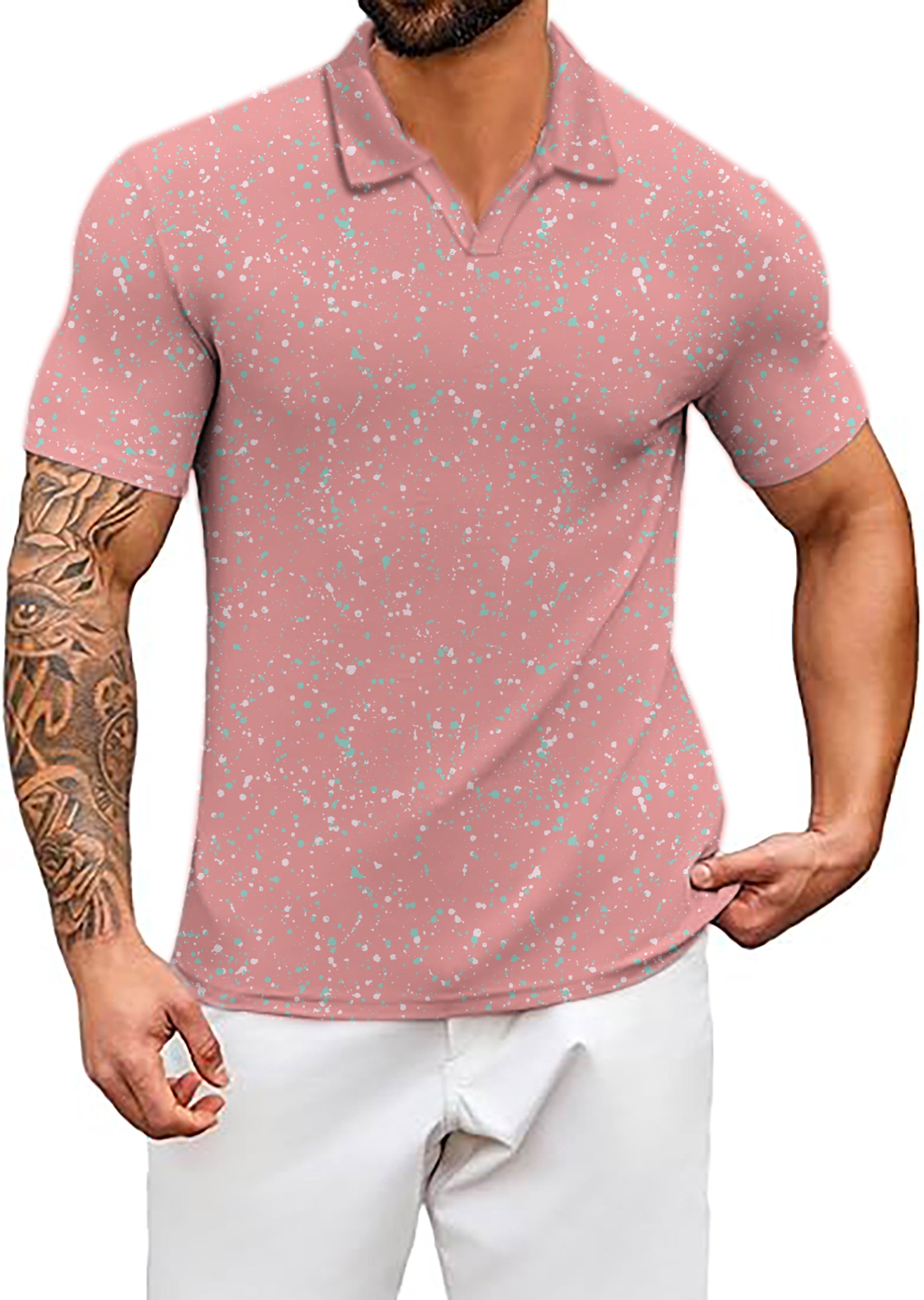 Men's Paint Splatter V Neck Golf Polo Shirts