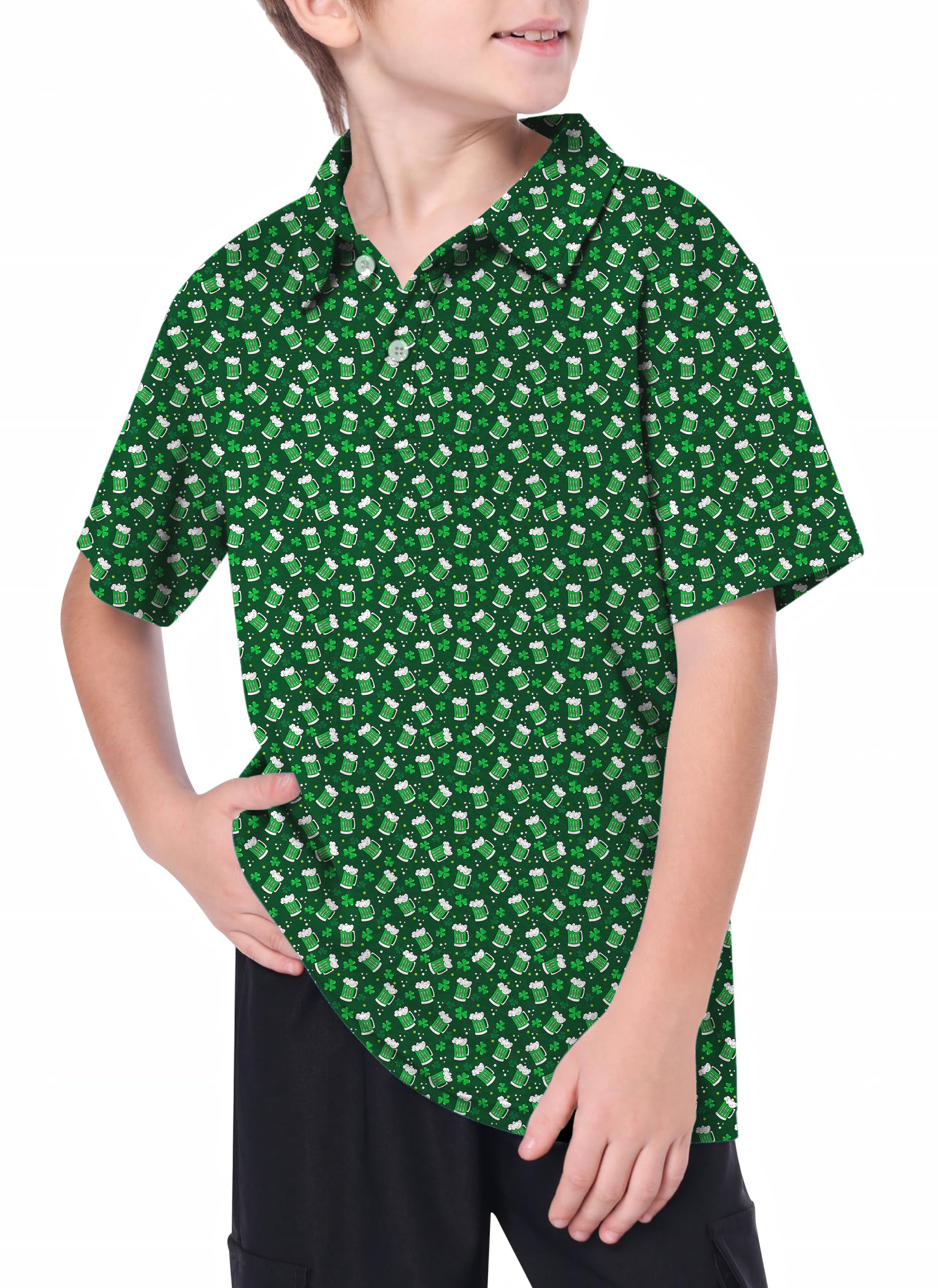 Youth Green beer clover leaf St. Patrick's Day Golf Polo