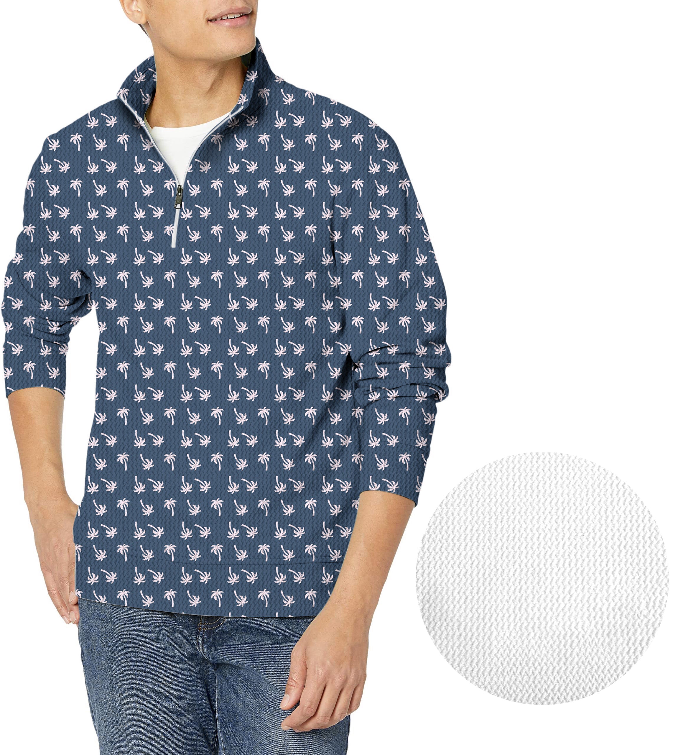 Beachin' Pink Palms-Men's Golf Waffle Zipper Pullover