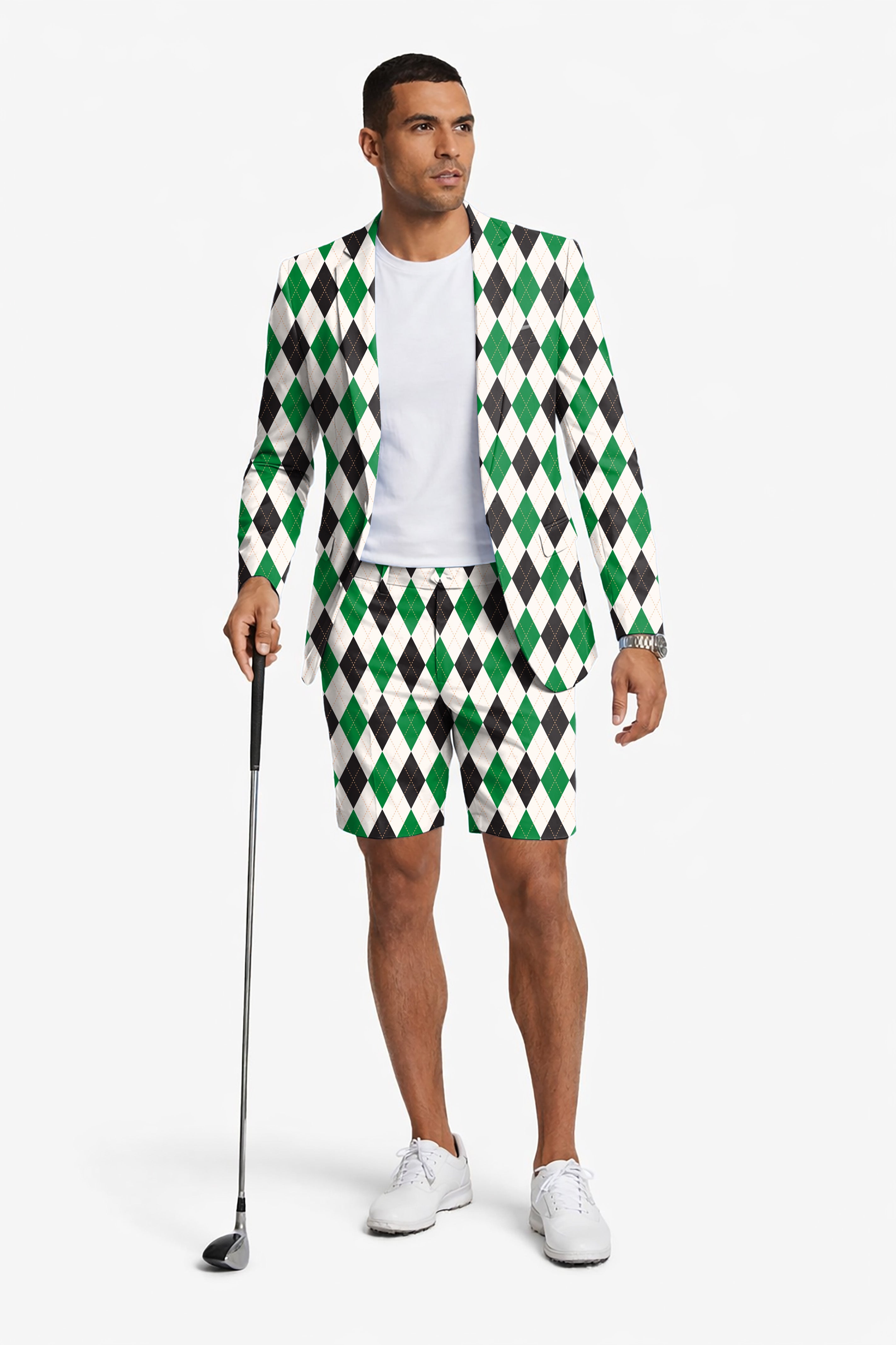 Argyle  grid Men's Party Costumes-Theme Party 2pcs Suit set-Blazer Shorts