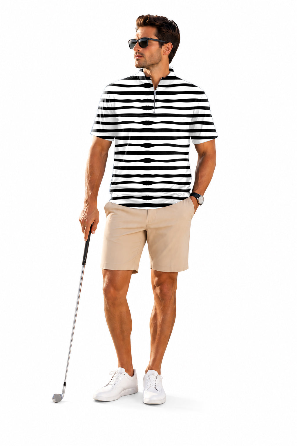 Men's Short Sleeve Quarter Zip Golf Pullover Zebra stripes