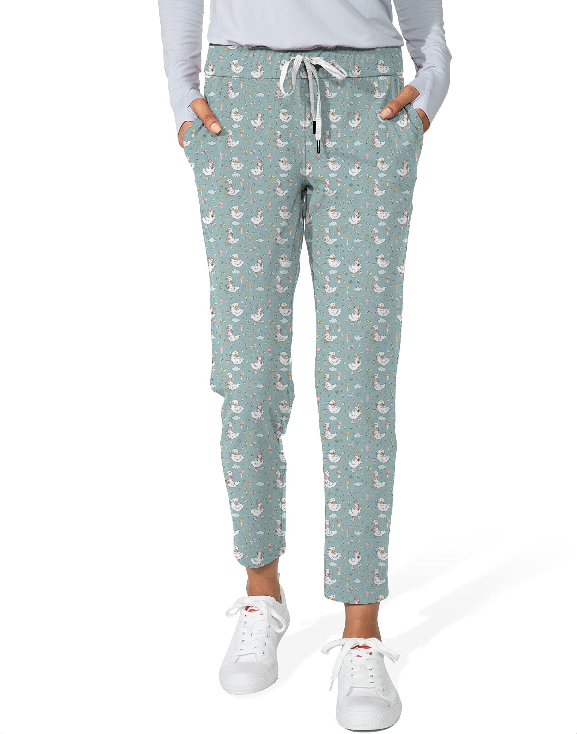 Cute Duck Floral Women's 7/8 Stretch Ankle Golf Pants