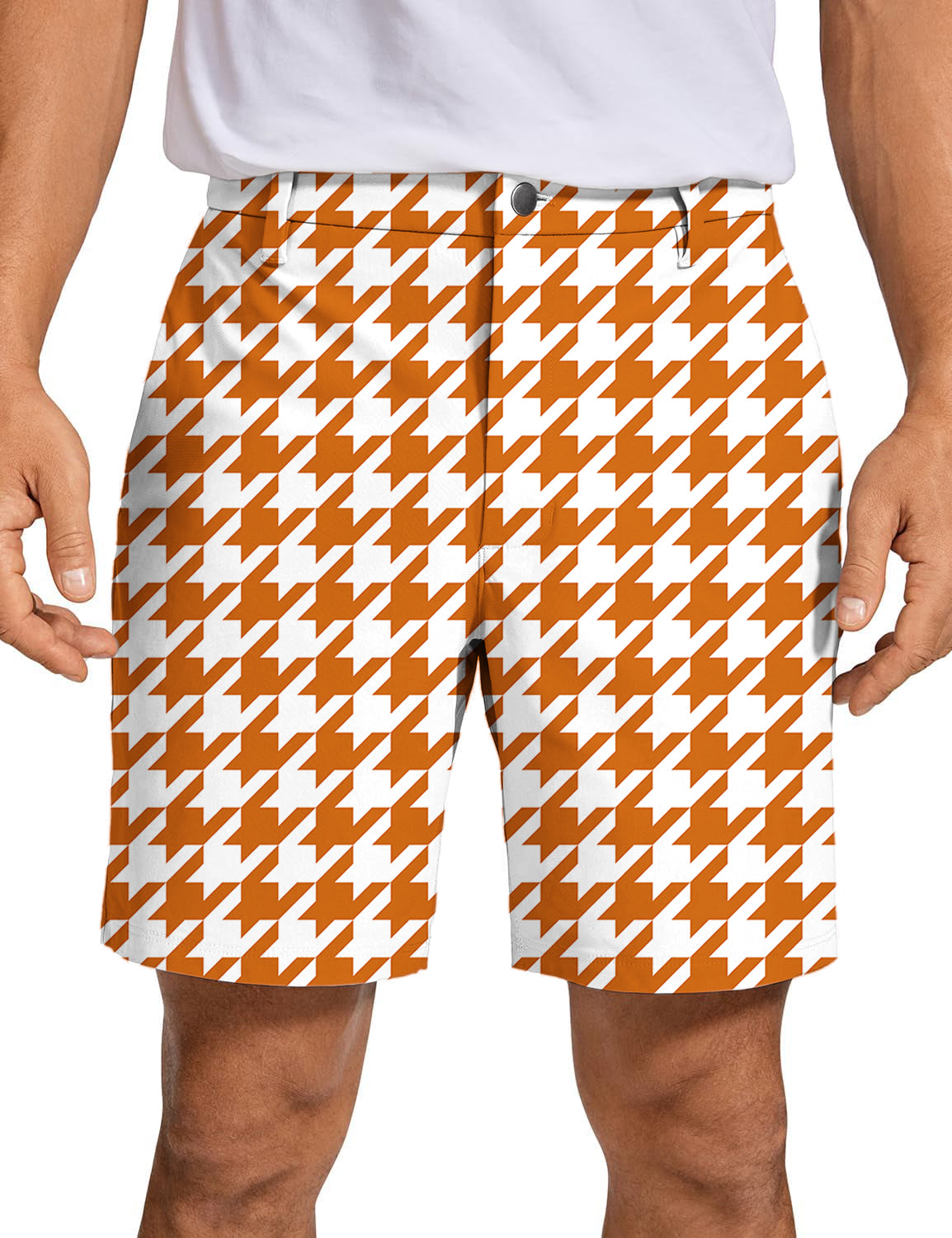Men's Halloween yellow and white houndstooth Golf Shorts
