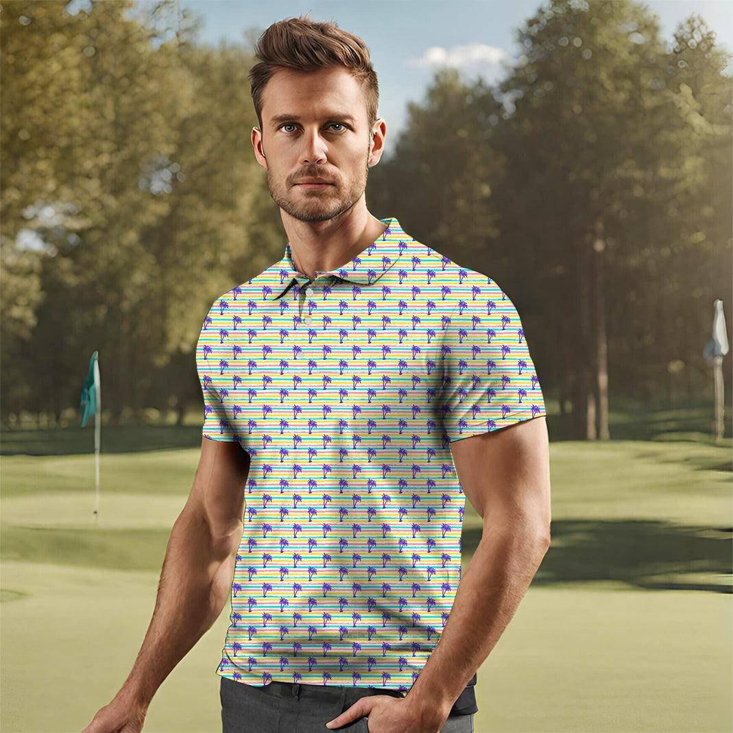 Men's Striped Summer Coconut trees golf polo