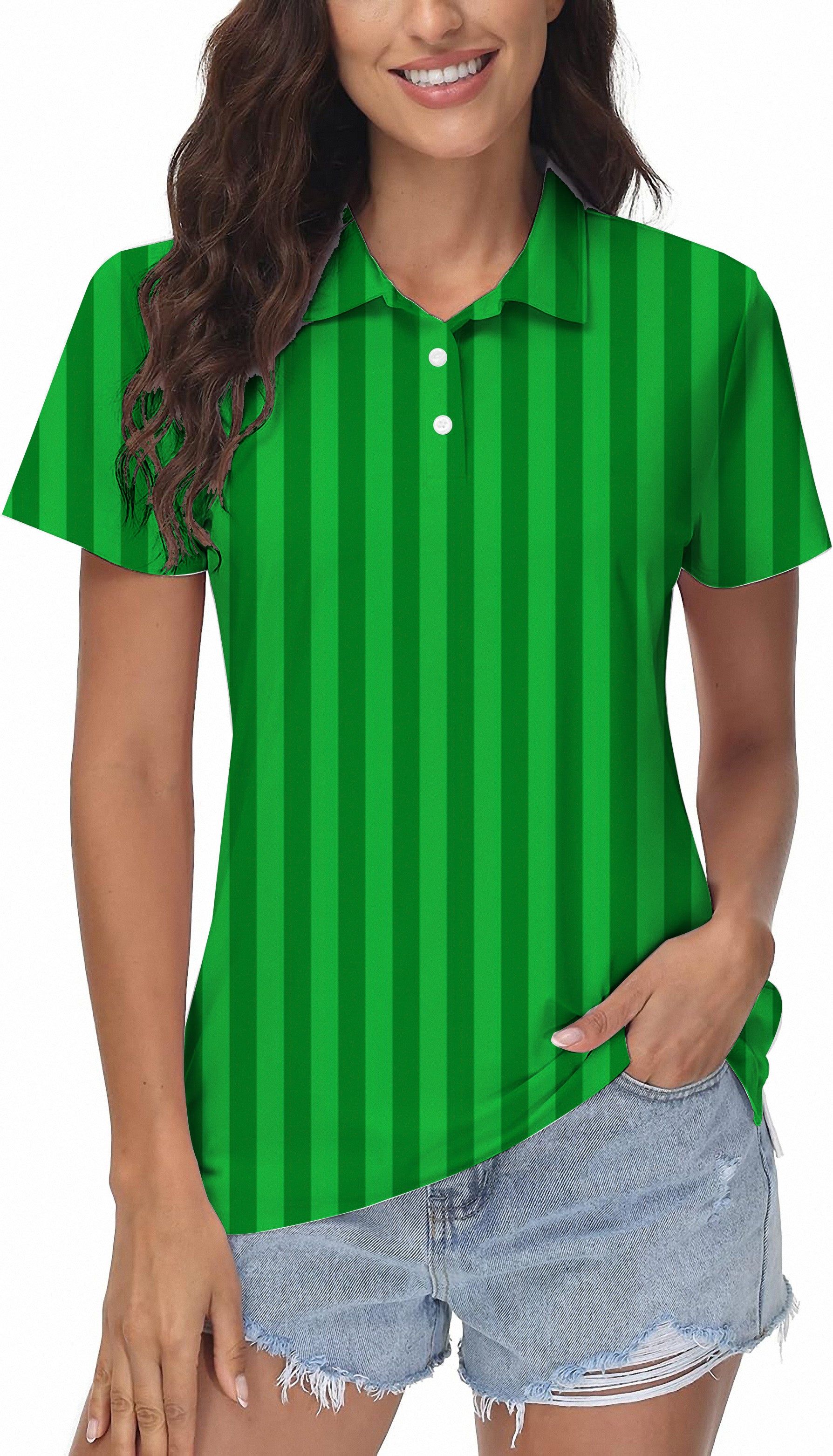 green Vertical stripes Women's Golf Polo