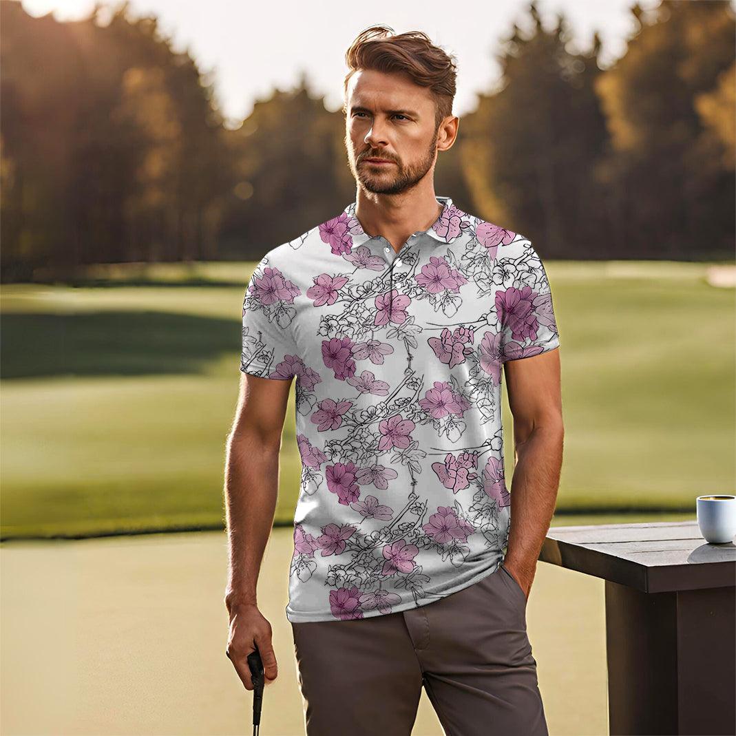 Men's golf Polo White Cherry Blossom