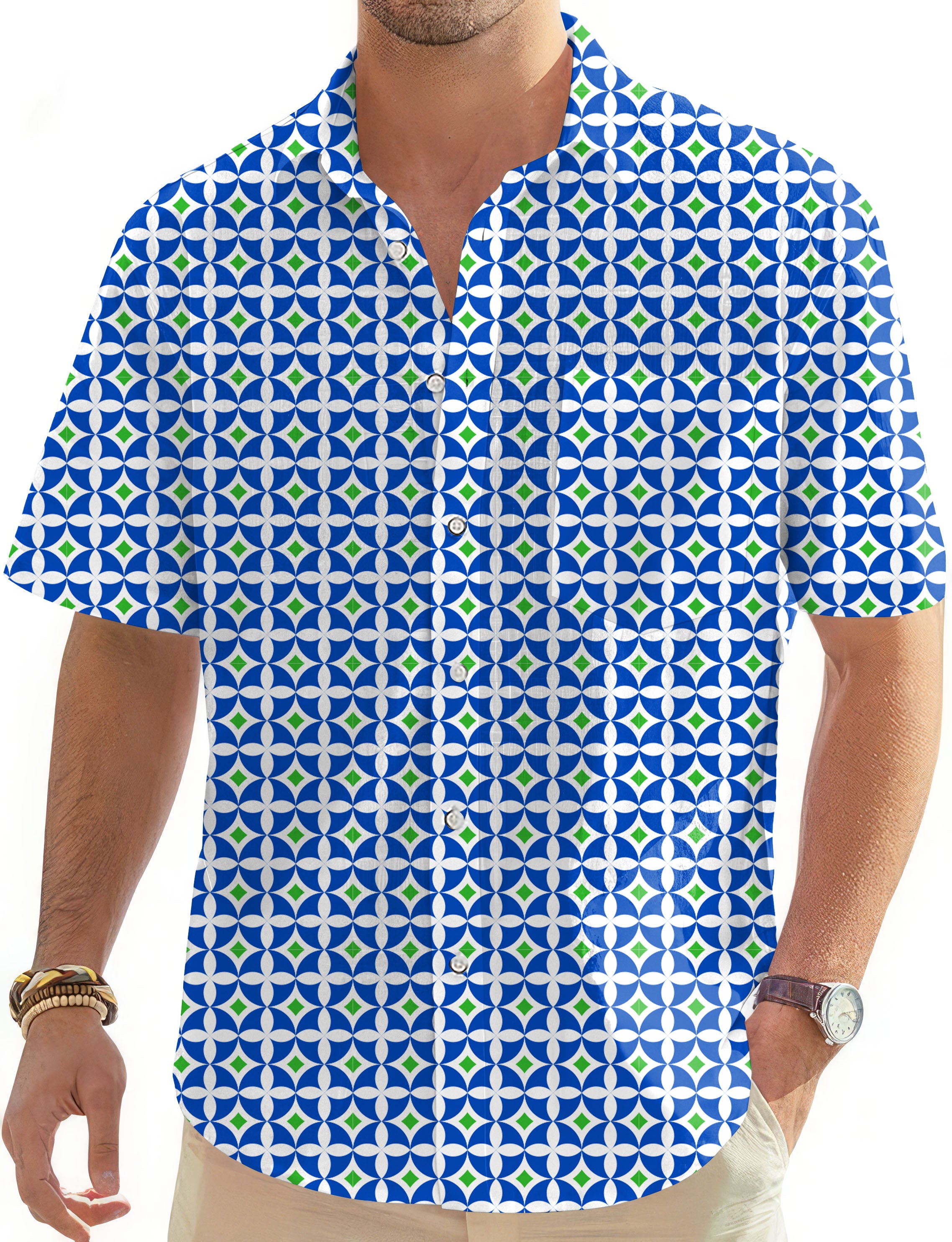 Blue-Green Diamond Men's Golf Hawaiian Shirts Button Down Shirt