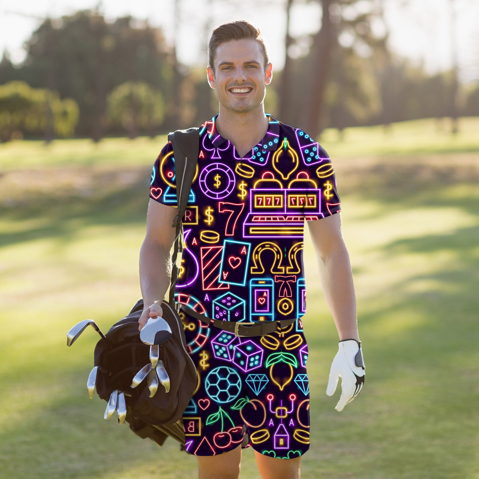 Men's Golf Set Polo+Shorts Bankroll neon