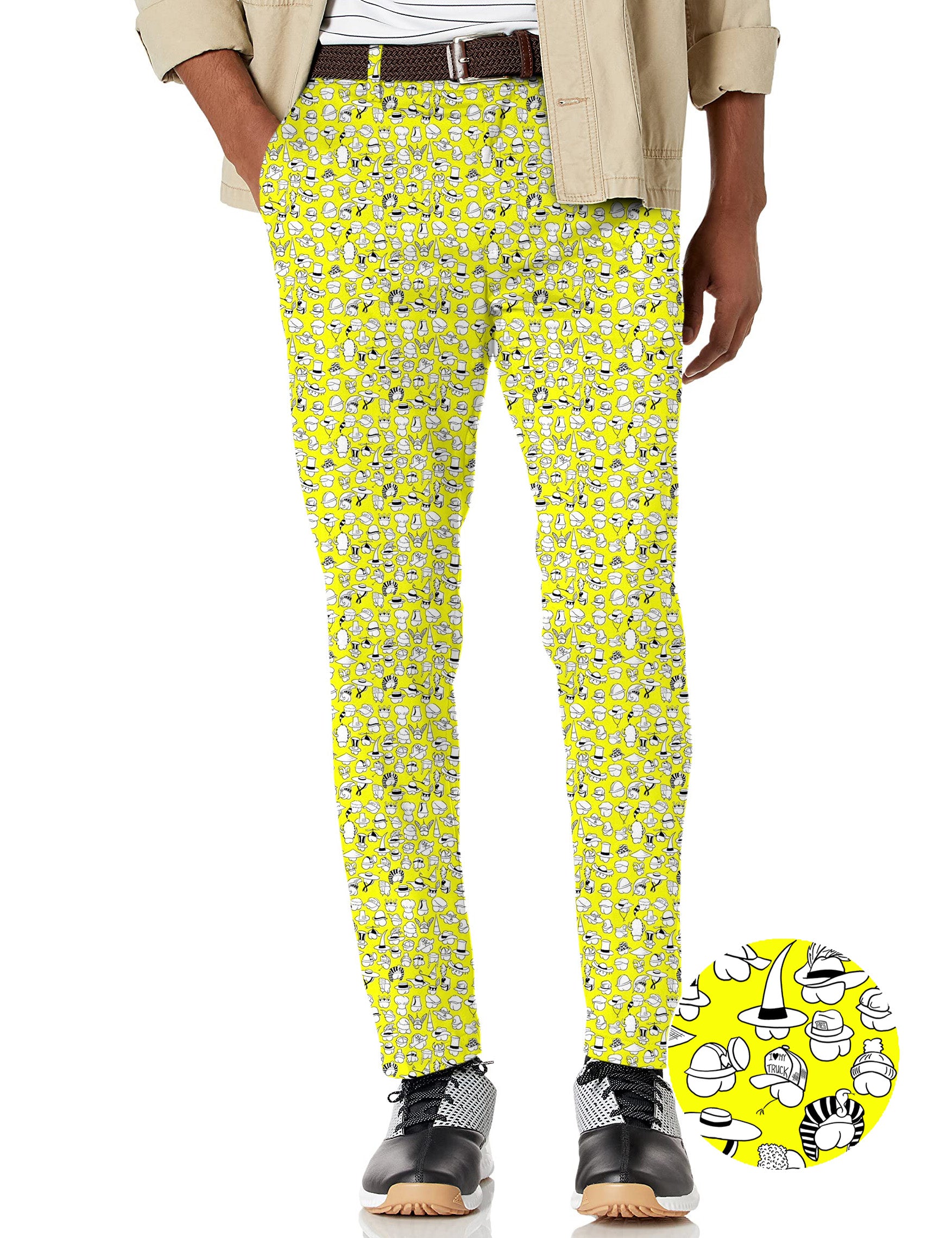 Men's Yellow Versatile Hips Designer style Stretch Golf Pants