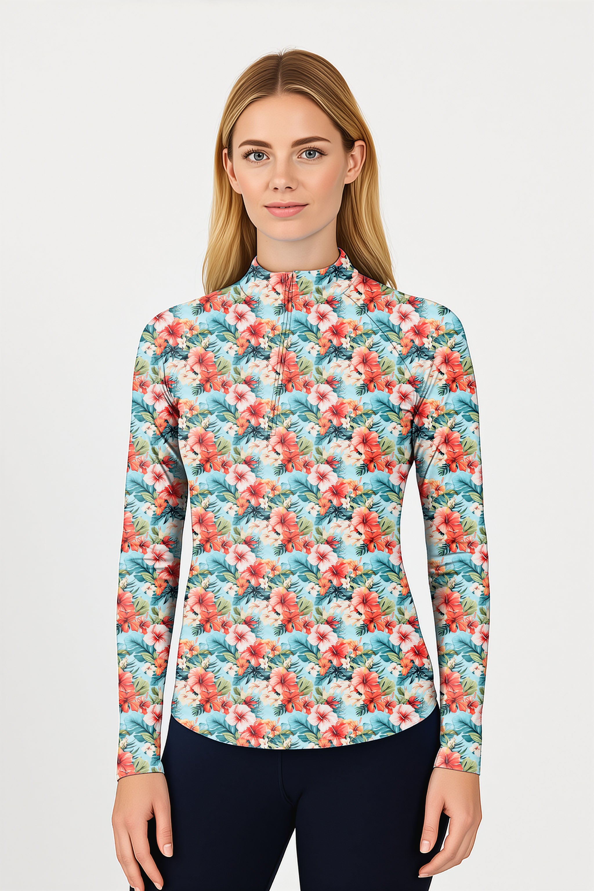Hawaiian Flowers  Women's Golf Active 3/4 Zip Top