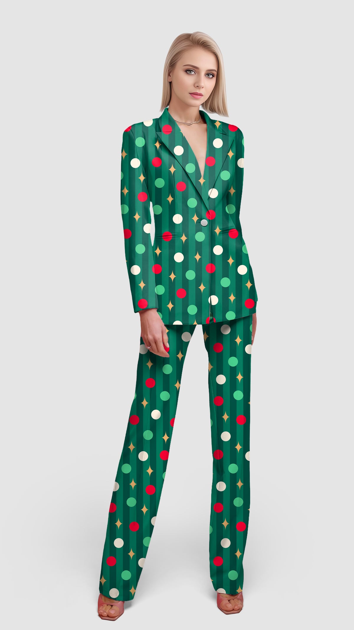Green Christmas Lollipops Women's Blazer Casual Work Office Blazer Suit set