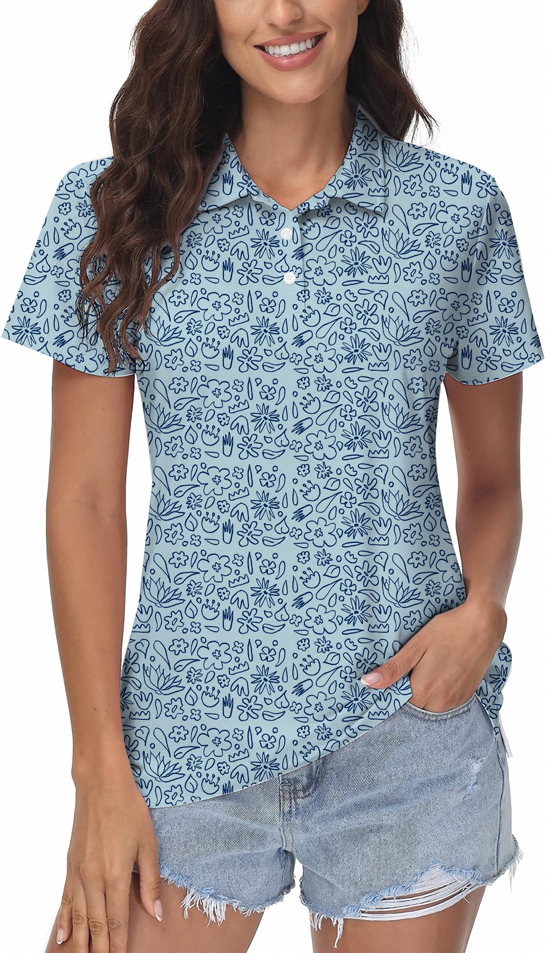 Simple Blue flower drawing Women's Golf Polo