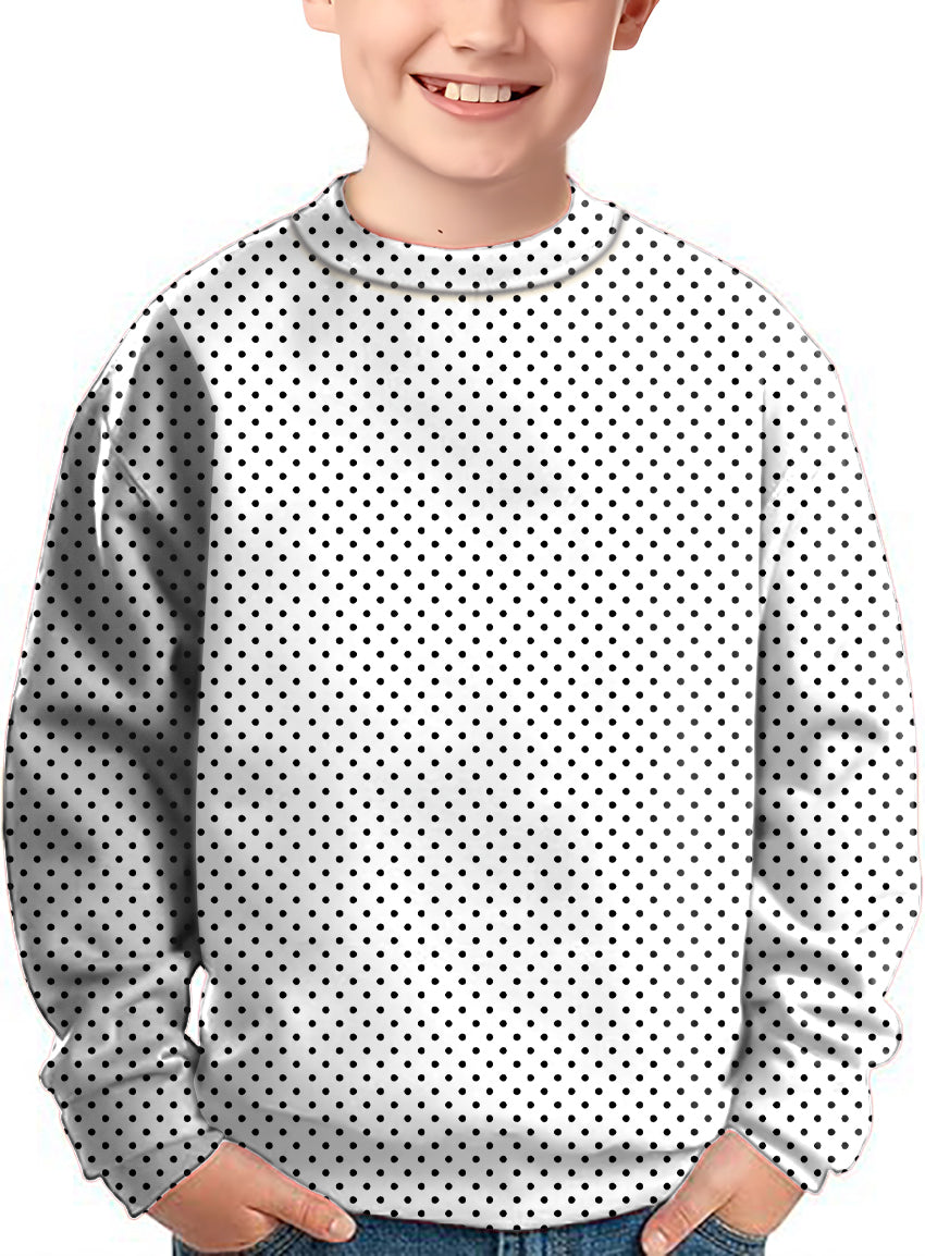Black polka dots white background Crewneck Pullover Kids Ugly Sweater