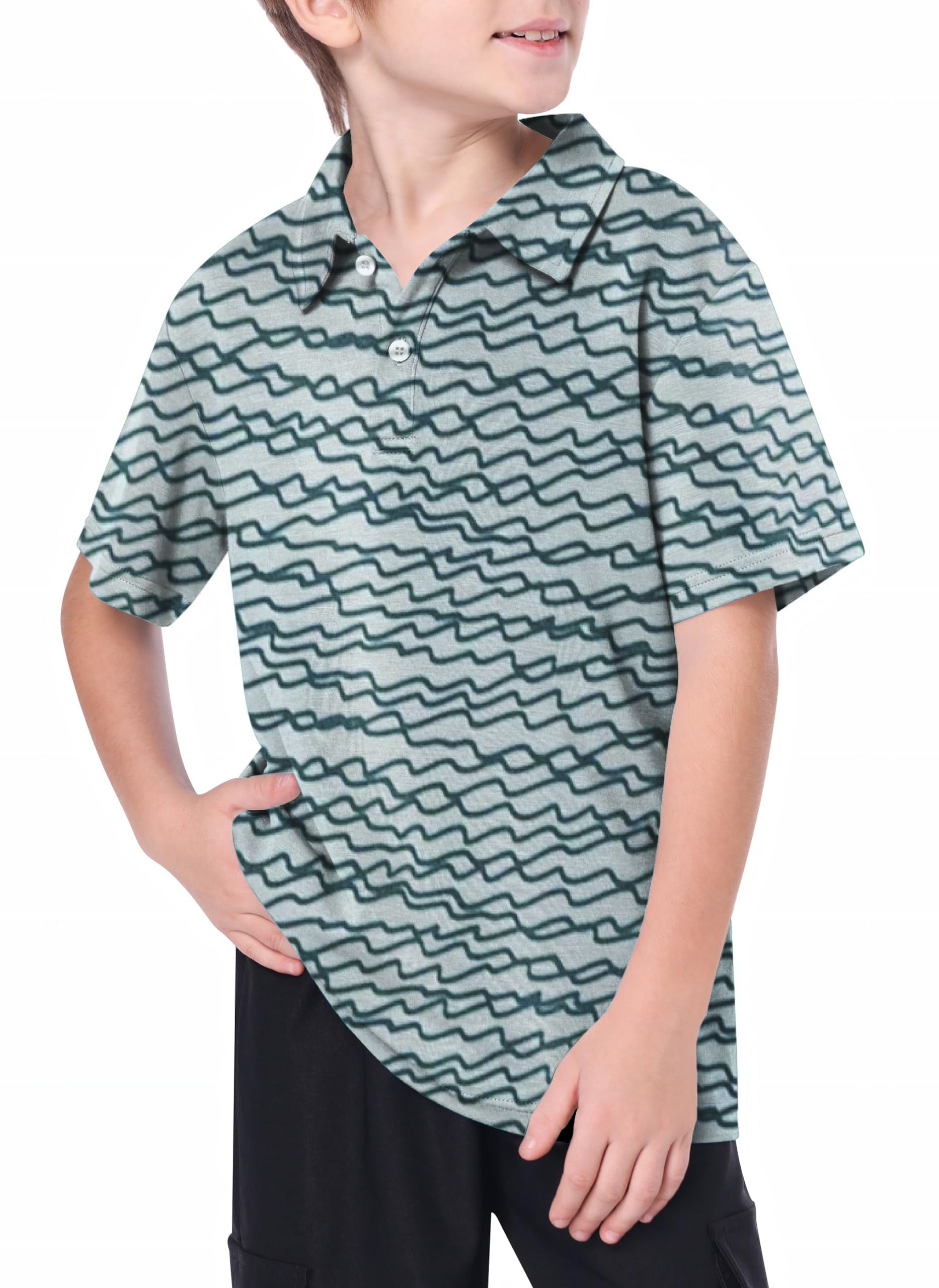 Youth Green Irregular Wavy Lines Golf Polo