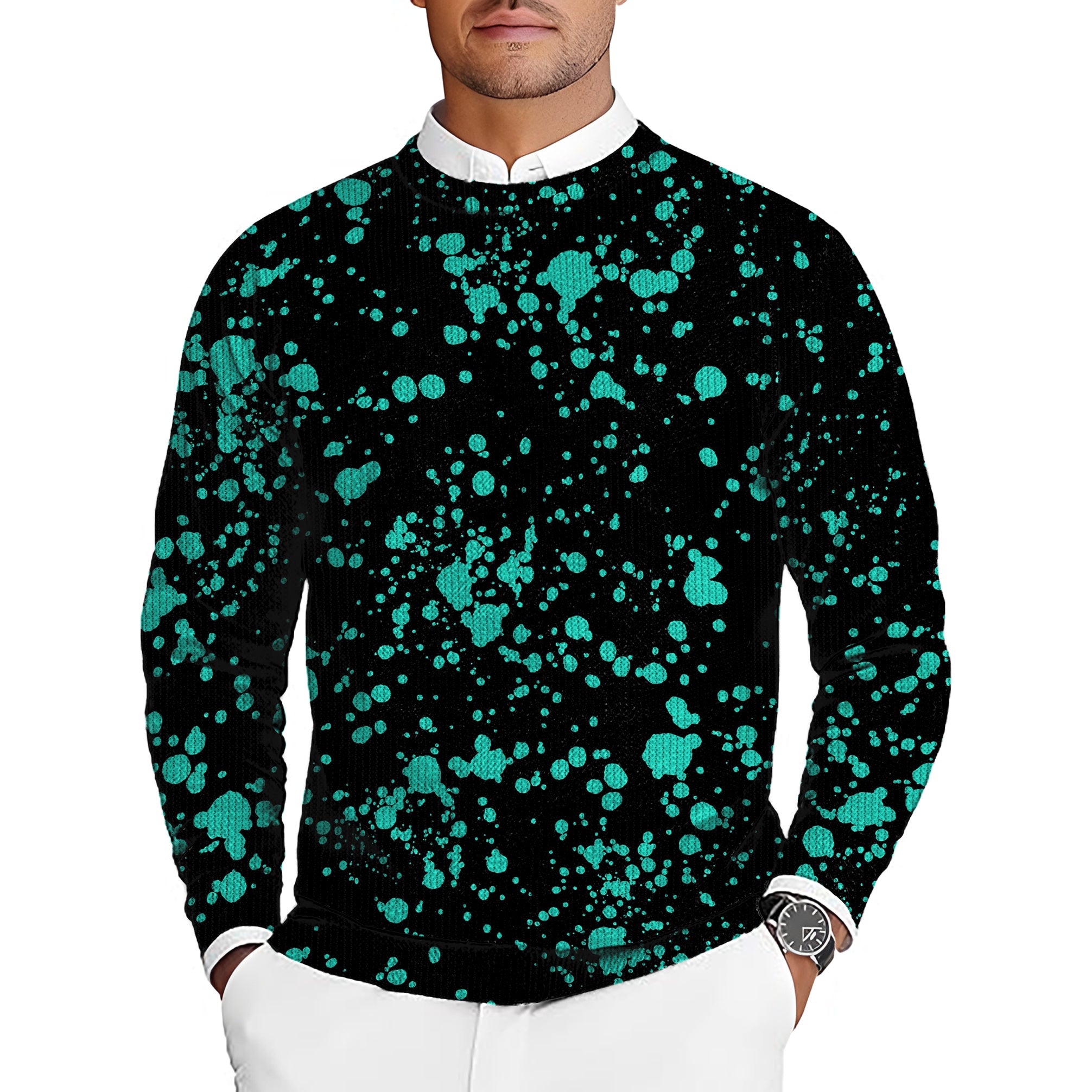 Lake Blue spot Men's Golf Crewneck Pullover Sweaters Ugly Sweater