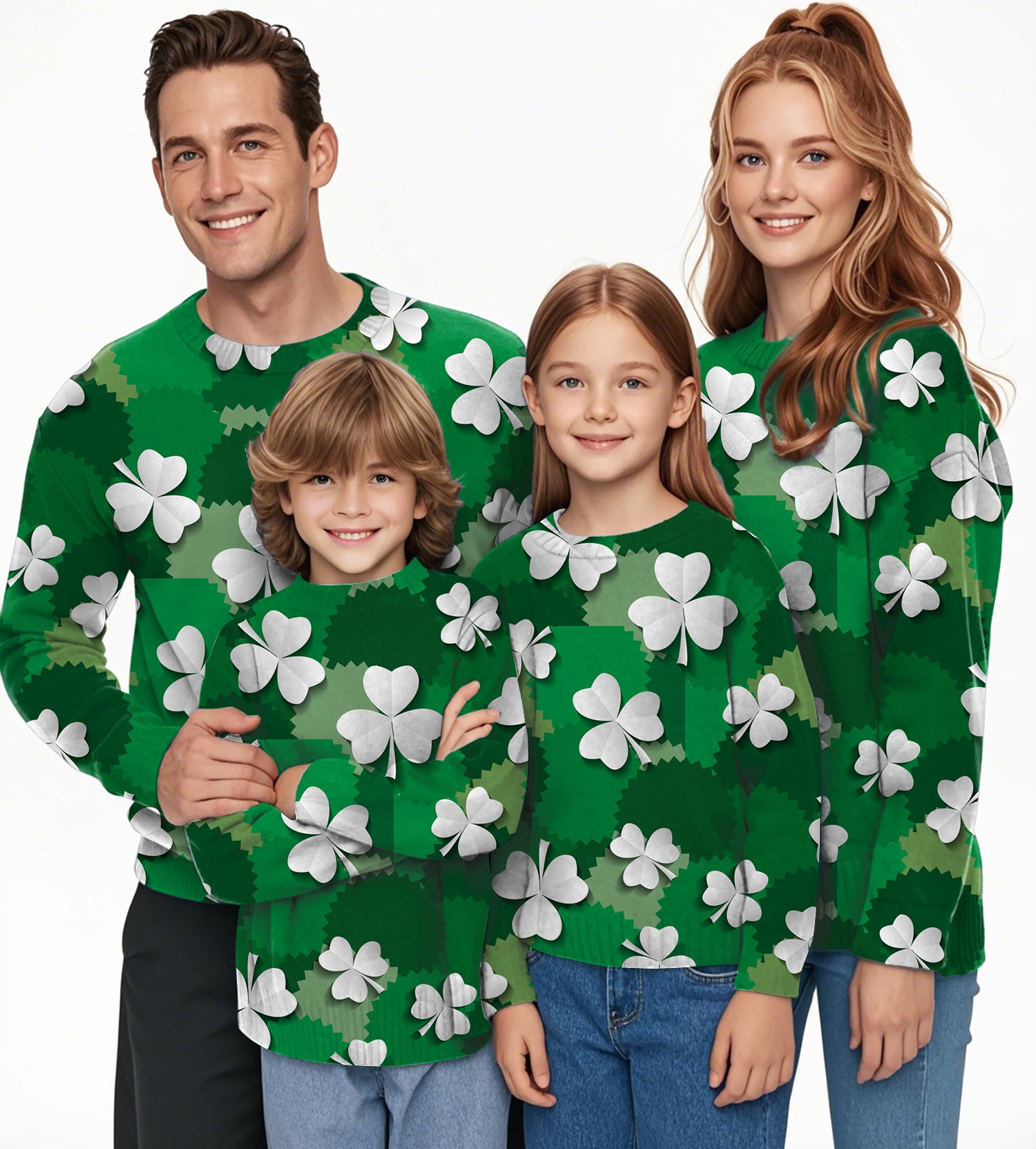 Leaf clover St. Patrick's Day Crewneck Pullover Ugly Sweater Men Women boy girl family