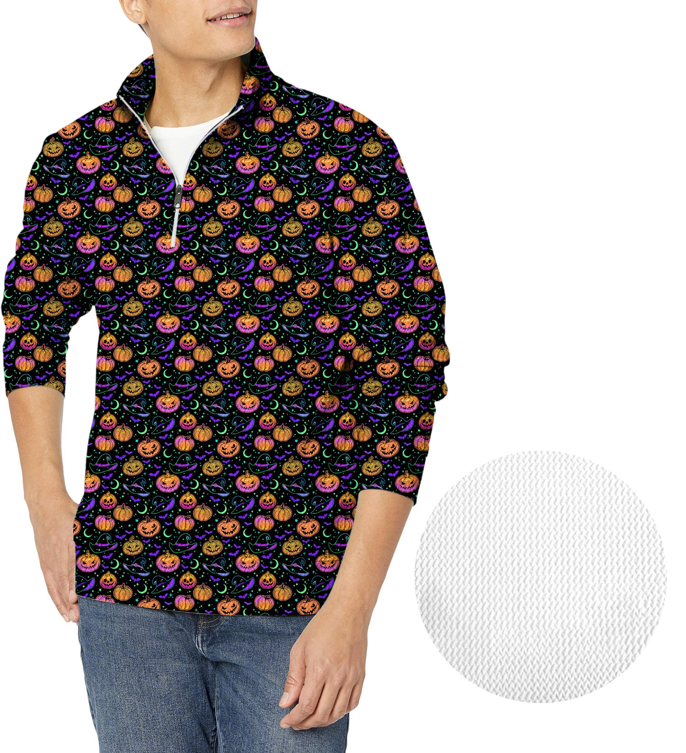 Neon Magical Pumpkin-Men's Golf Waffle Zipper Pullover