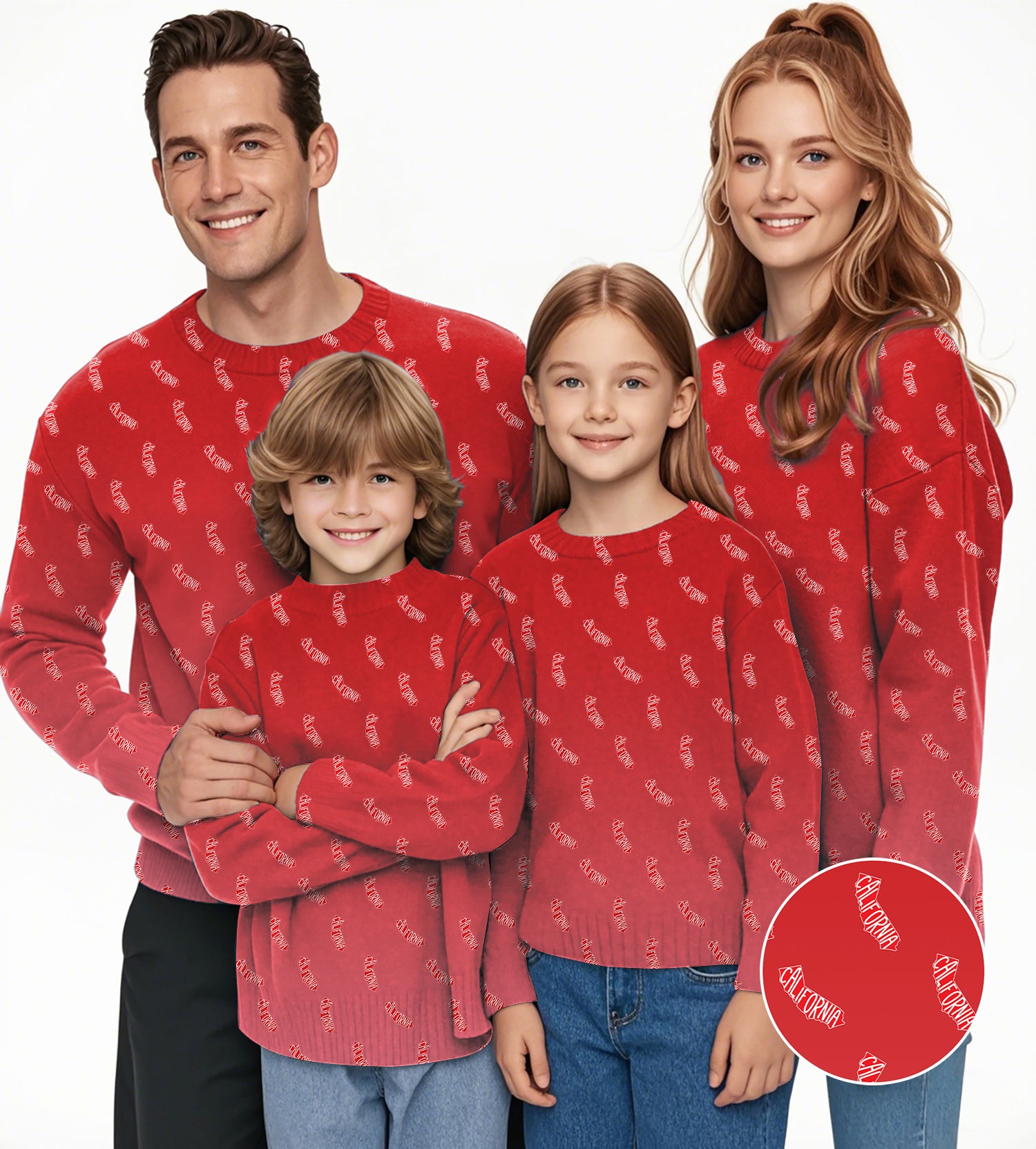 Red California Crewneck Pullover Ugly Sweater Men Women boy girl family
