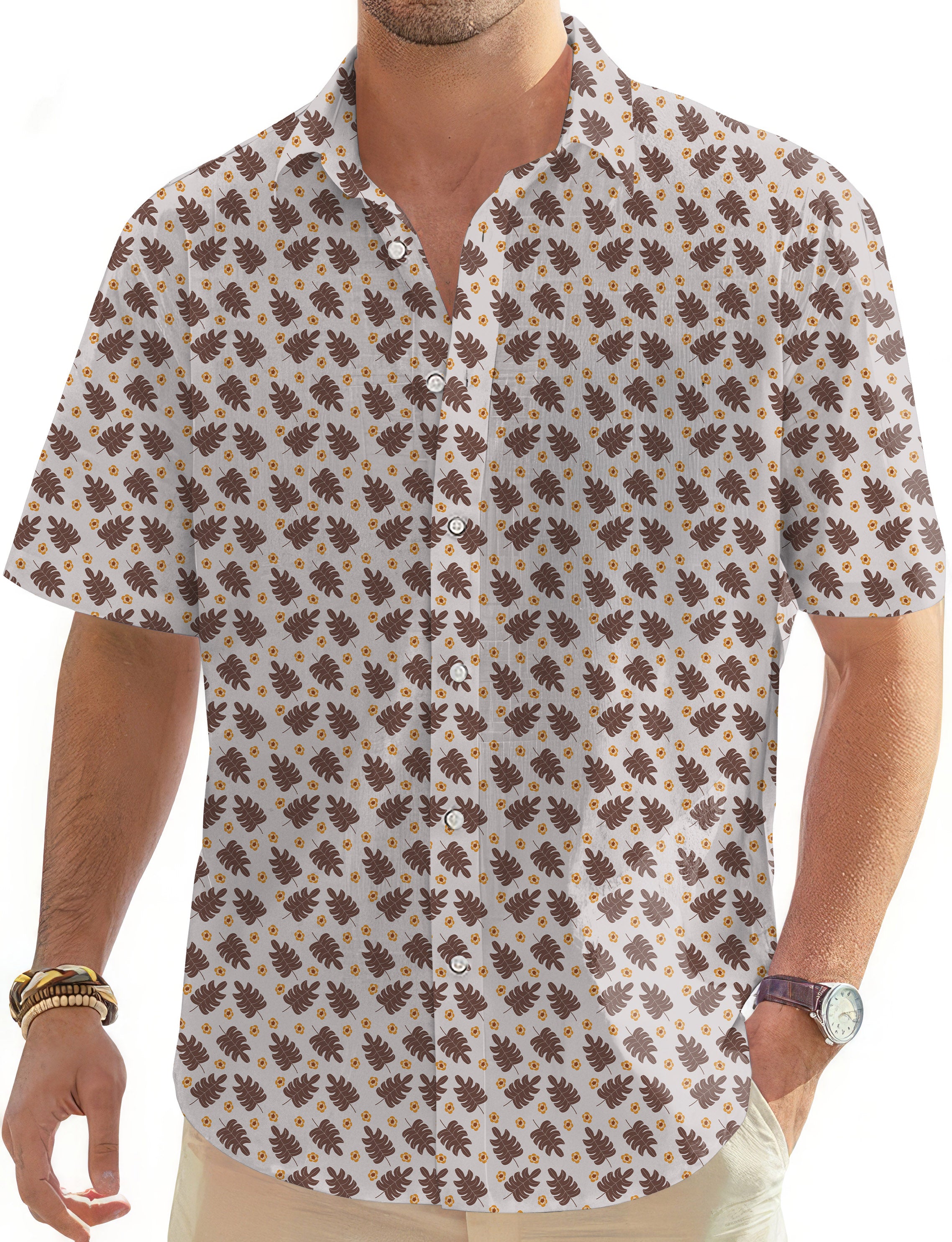 brown palm leaf-Men's Golf Hawaiian Shirts Button Down Shirt limited edition