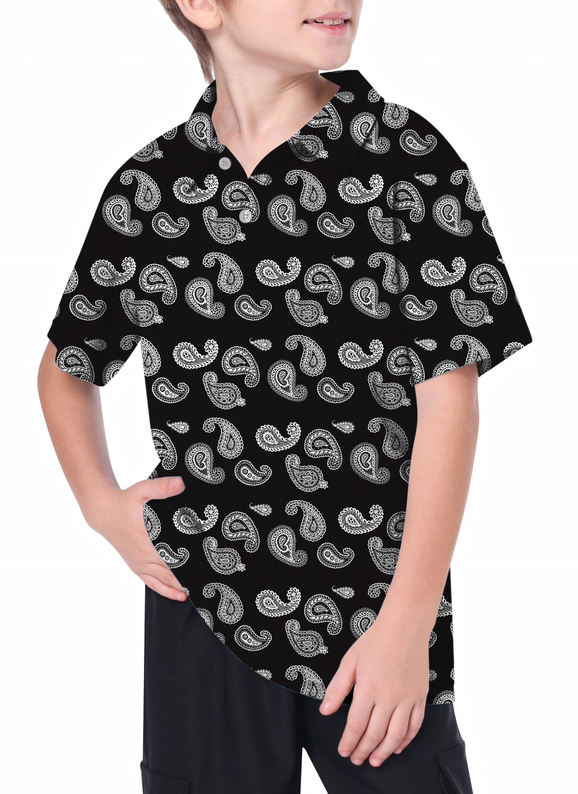 Youth Black Bandana Golf Polo