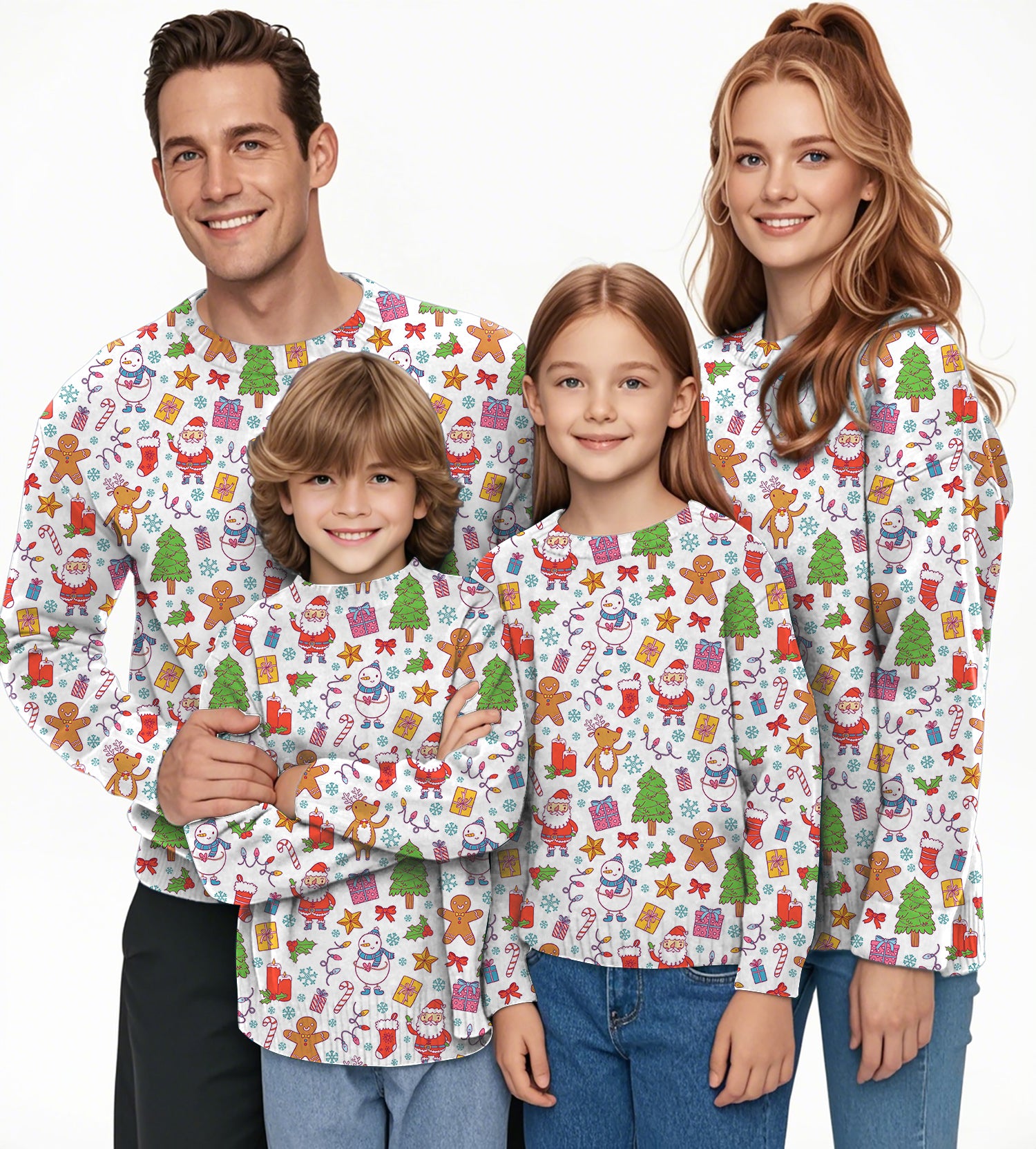 Merry Christmas white Crewneck Pullover Ugly Sweater Men Women boy girl family