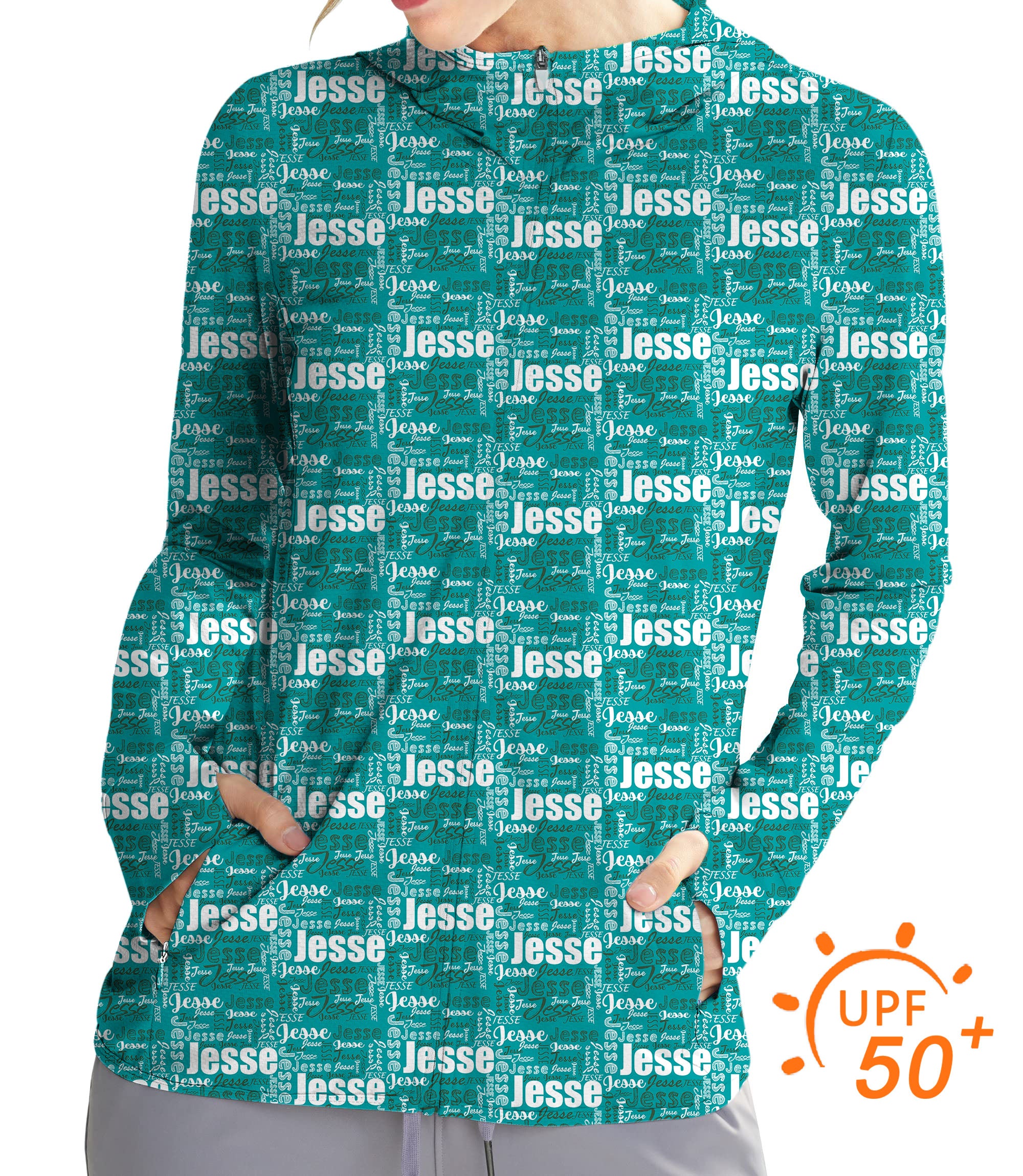 Women's Outdoor Custom name teal Golf Sun Protection Slim Fit zip hoodies
