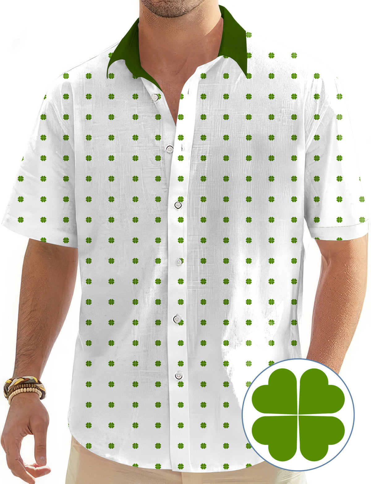 Lucky Four-Leaf Clover Men's Golf Hawaiian Shirts Button Down Shirt