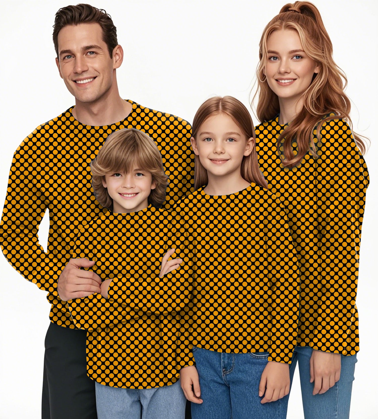 Halloween black and yellow polka dots Crewneck Pullover Ugly Sweater Men Women boy girl family