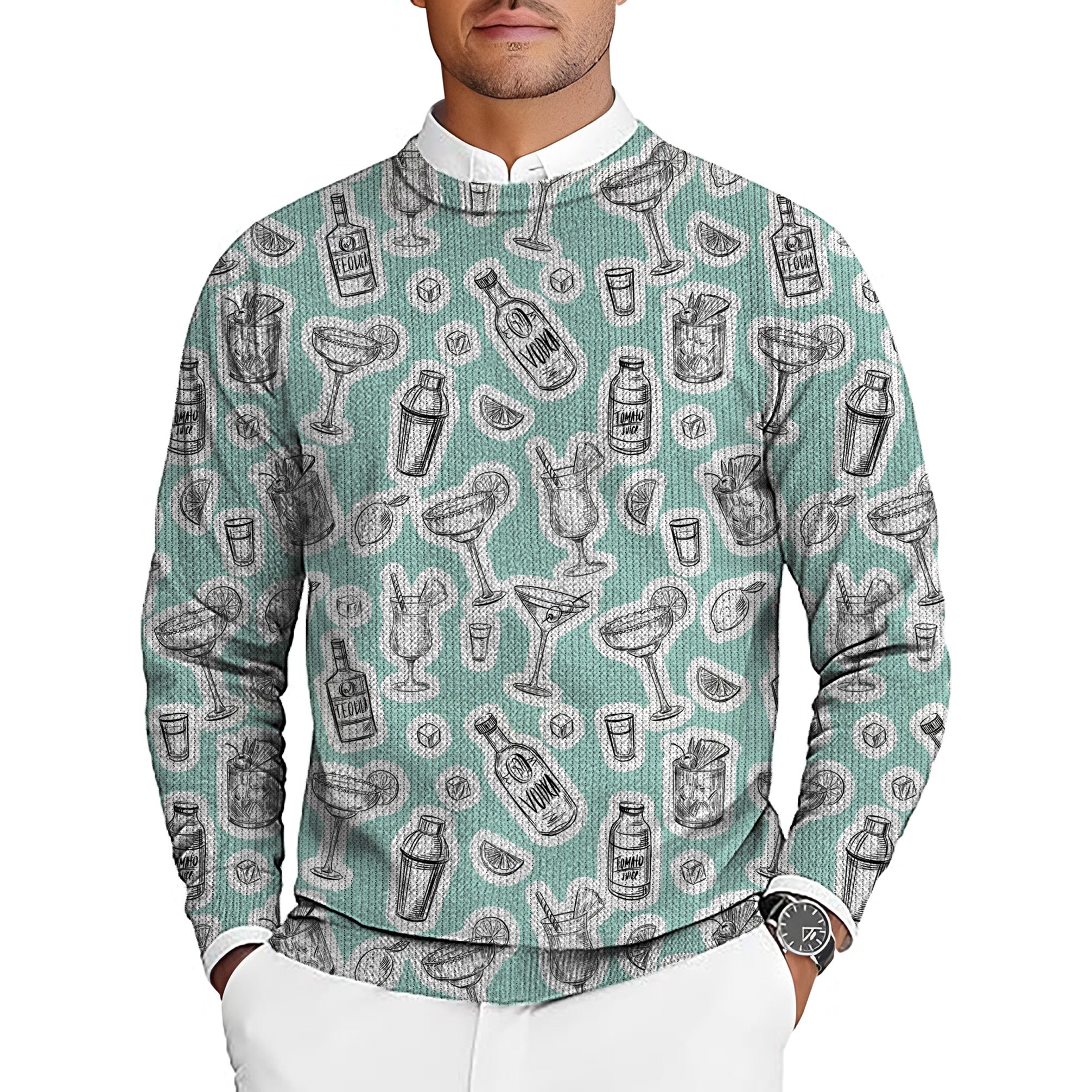 Set of alcohol cocktail Men's Golf Crewneck Pullover Sweaters Ugly Sweater