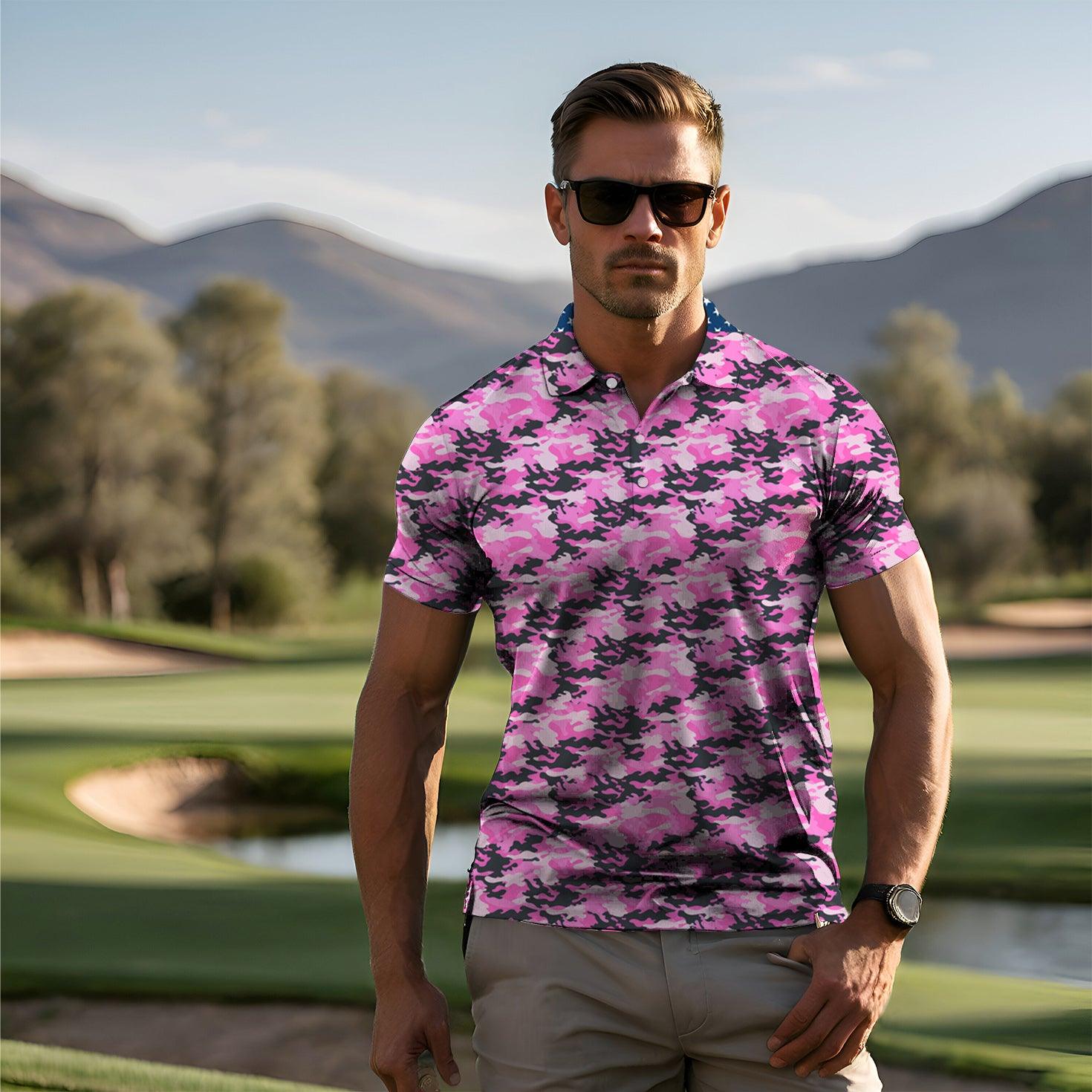 Men's Pink Camo golf polo