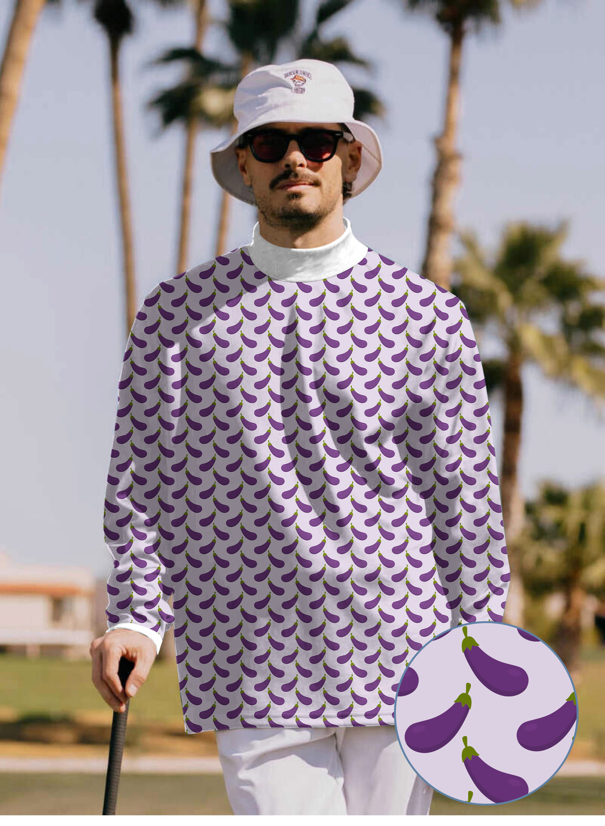Men's Purple eggplant Mock Neck Long/Short Sleeve Golf Tops