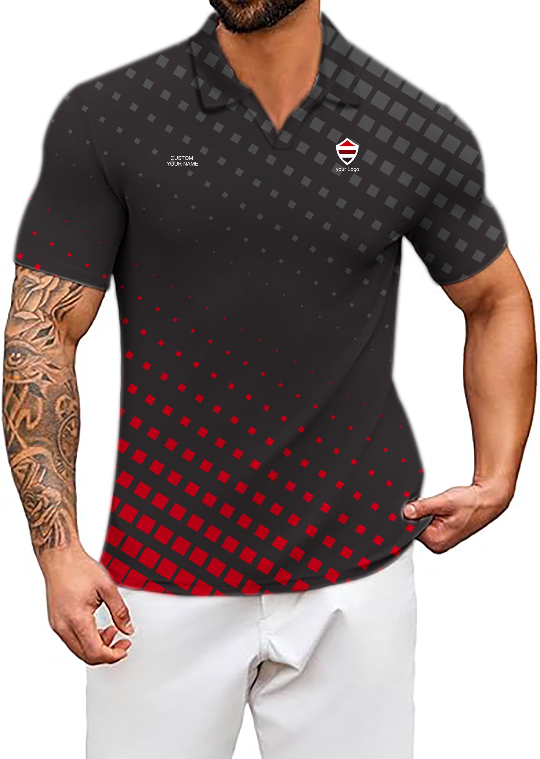 Men's black red sport Team V Neck Golf Polo Shirts