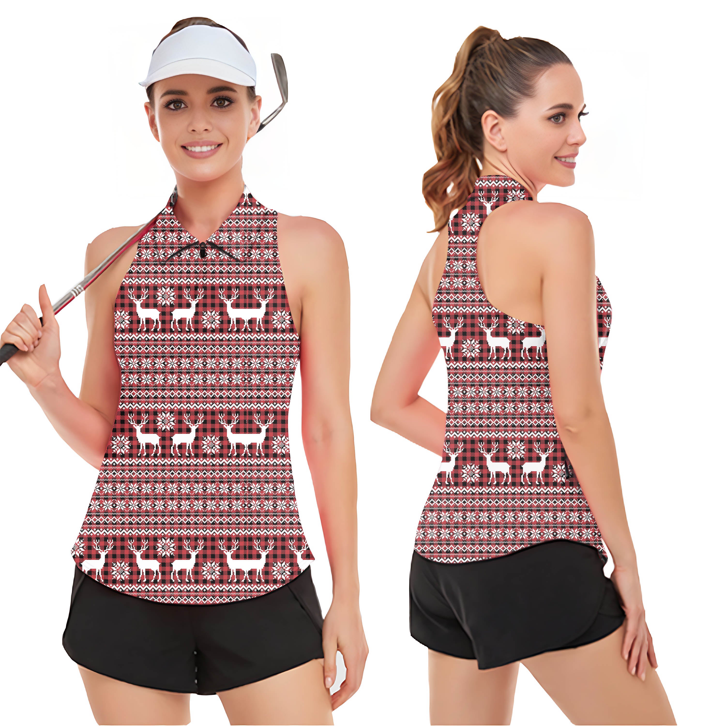 Elk deer Christmas Women‘s Sleeveless Golf Tank Top Shirt Polo