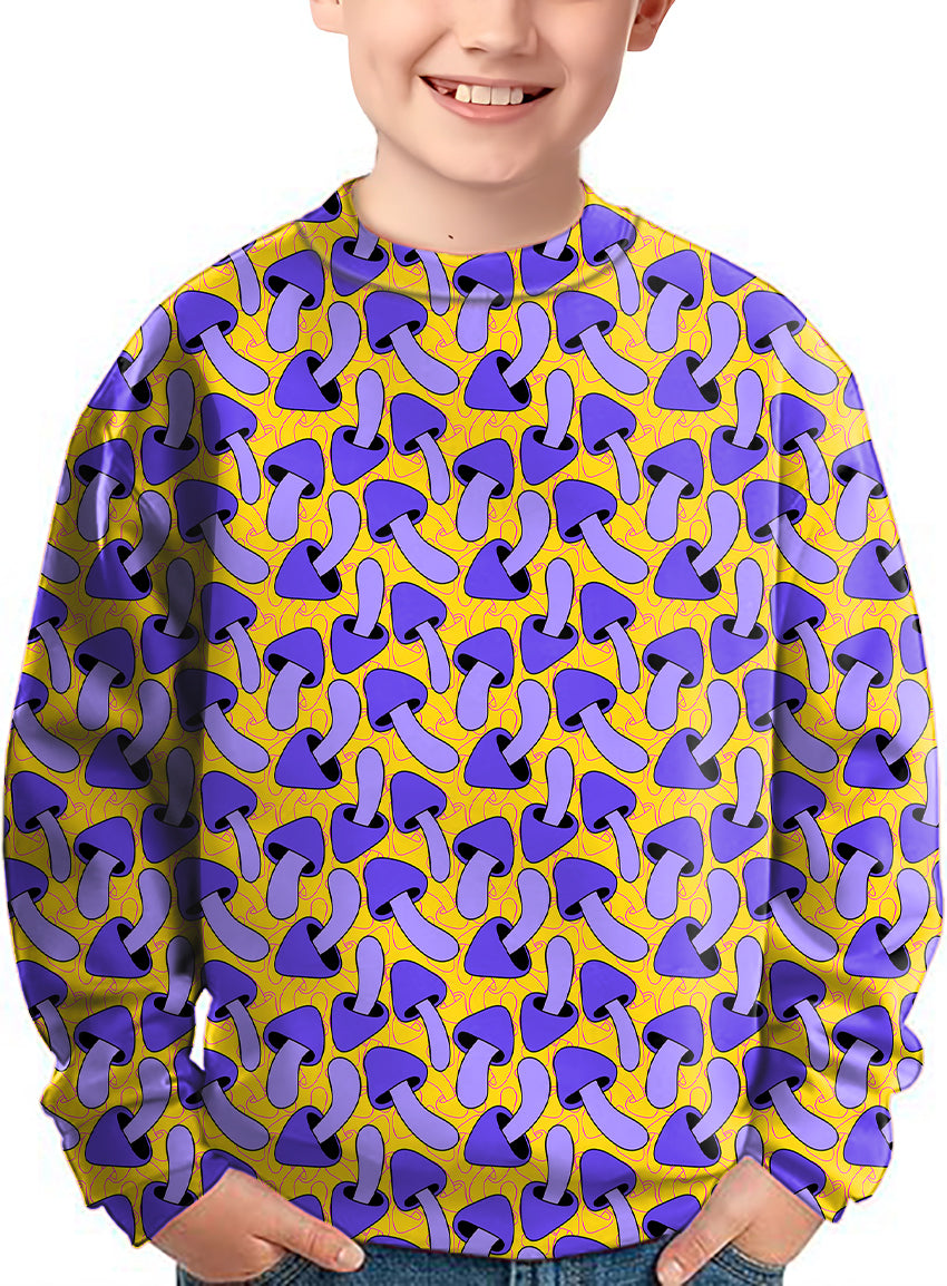 Psychedelic Mushroom Print Crewneck Pullover Kids Ugly Sweater