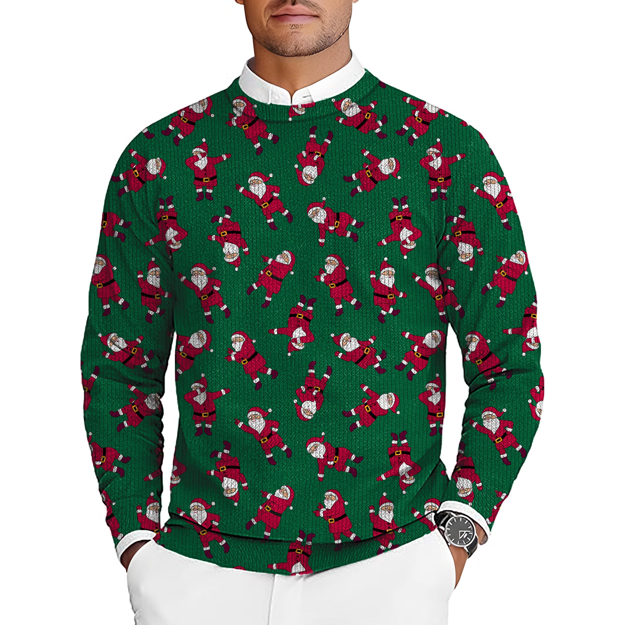 Christmas Santa Men's Golf Crewneck Pullover Sweaters Ugly Sweater