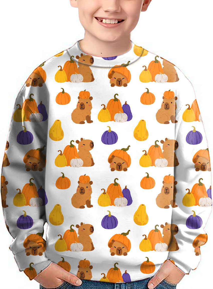 Halloween Capybara Crewneck Pullover Kids Ugly Sweater