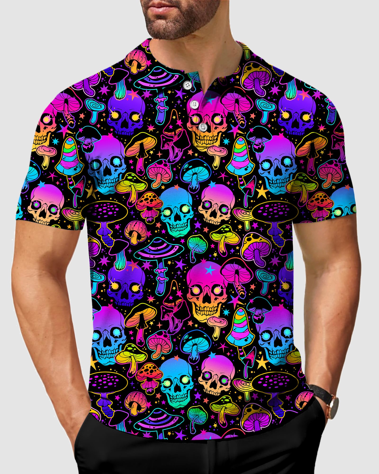 Men's neon skull golf polo