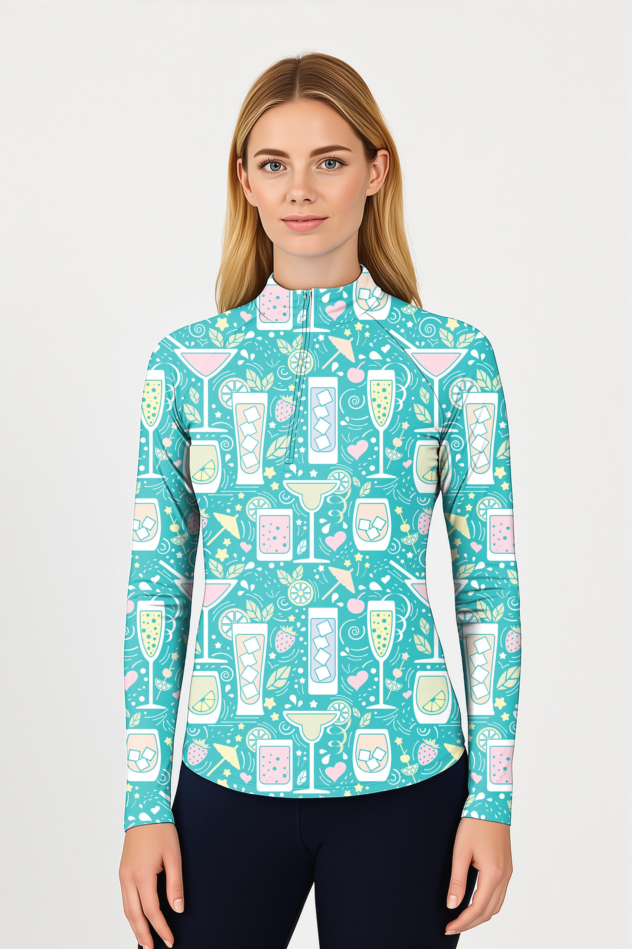 Cocktails Hello Summer Women's Golf Active 3/4 Zip Top