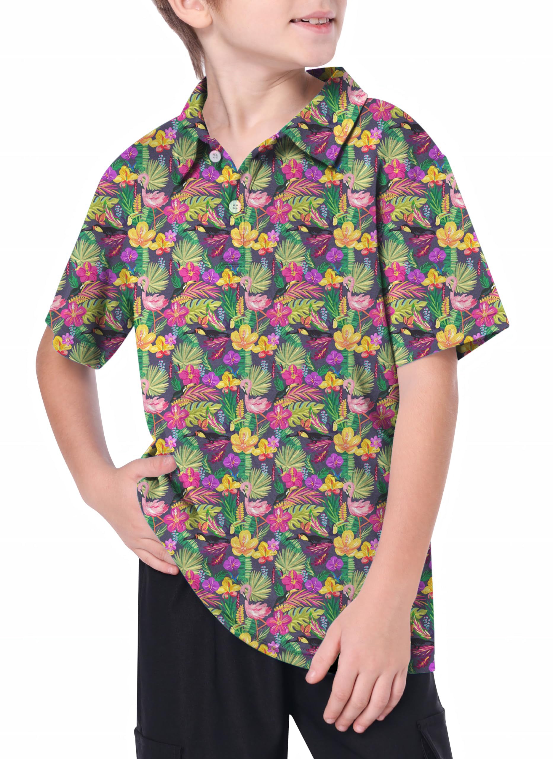 Youth Hand drawn flamingo Golf Polo