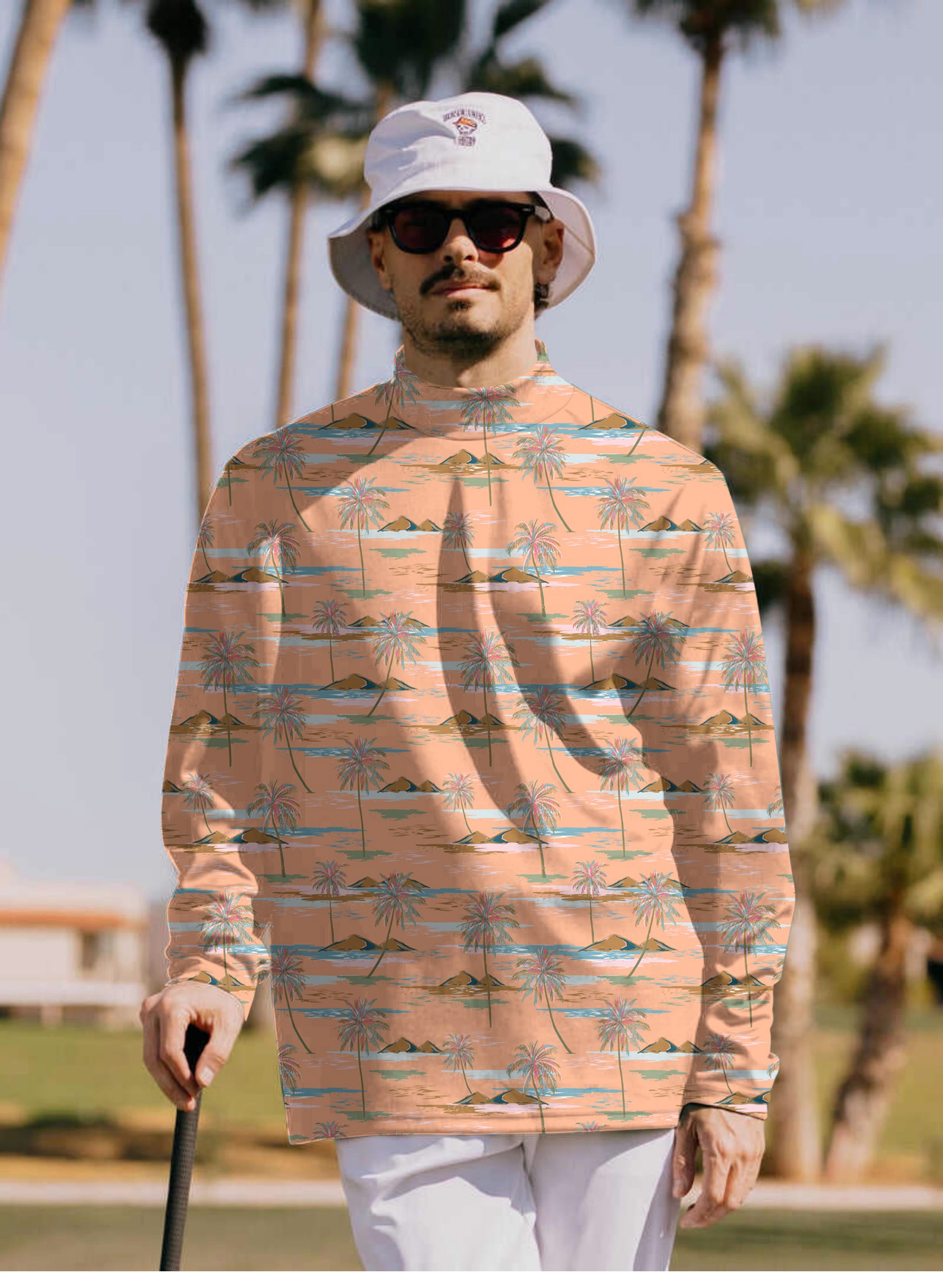 Men's Sweet Palm tree Pullover High neck Long/Short sleeve T-Shirt