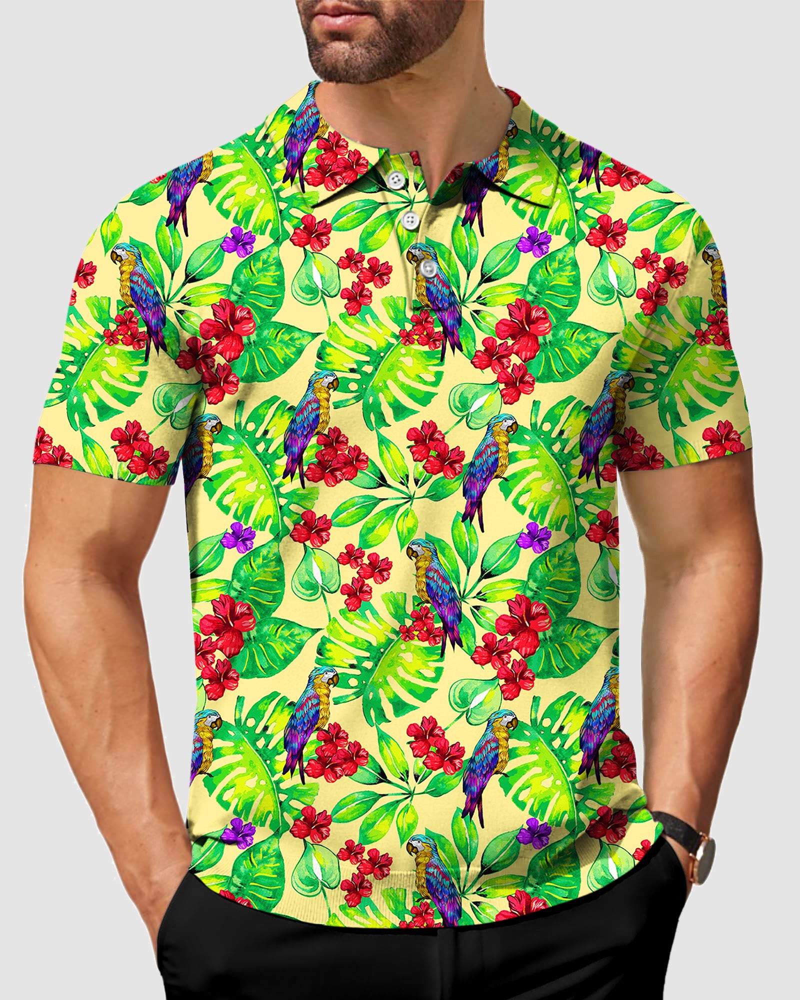 Men's Palm Leaf Toucan golf polo