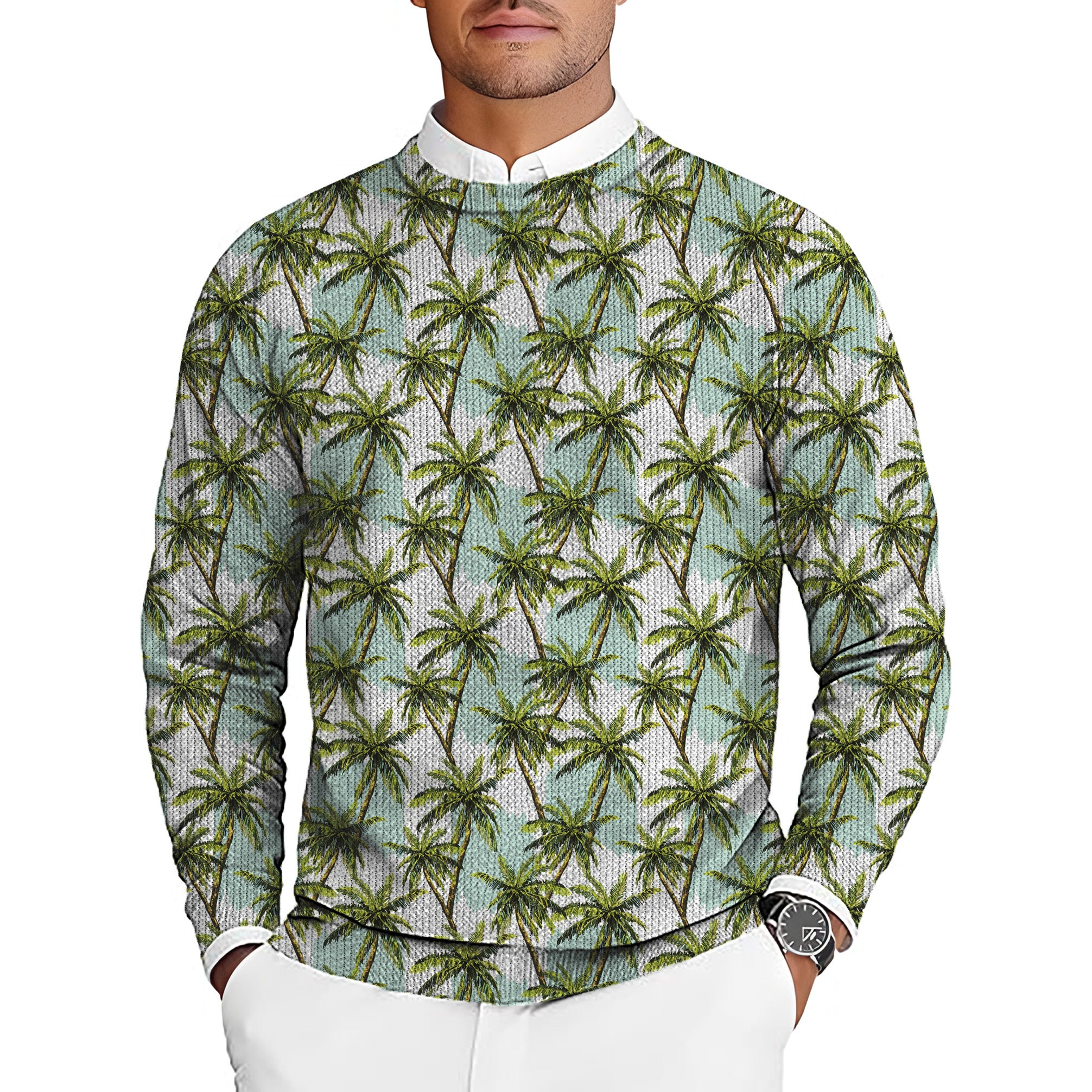 Coconut trees Men's Golf Crewneck Pullover Sweaters Ugly Sweater