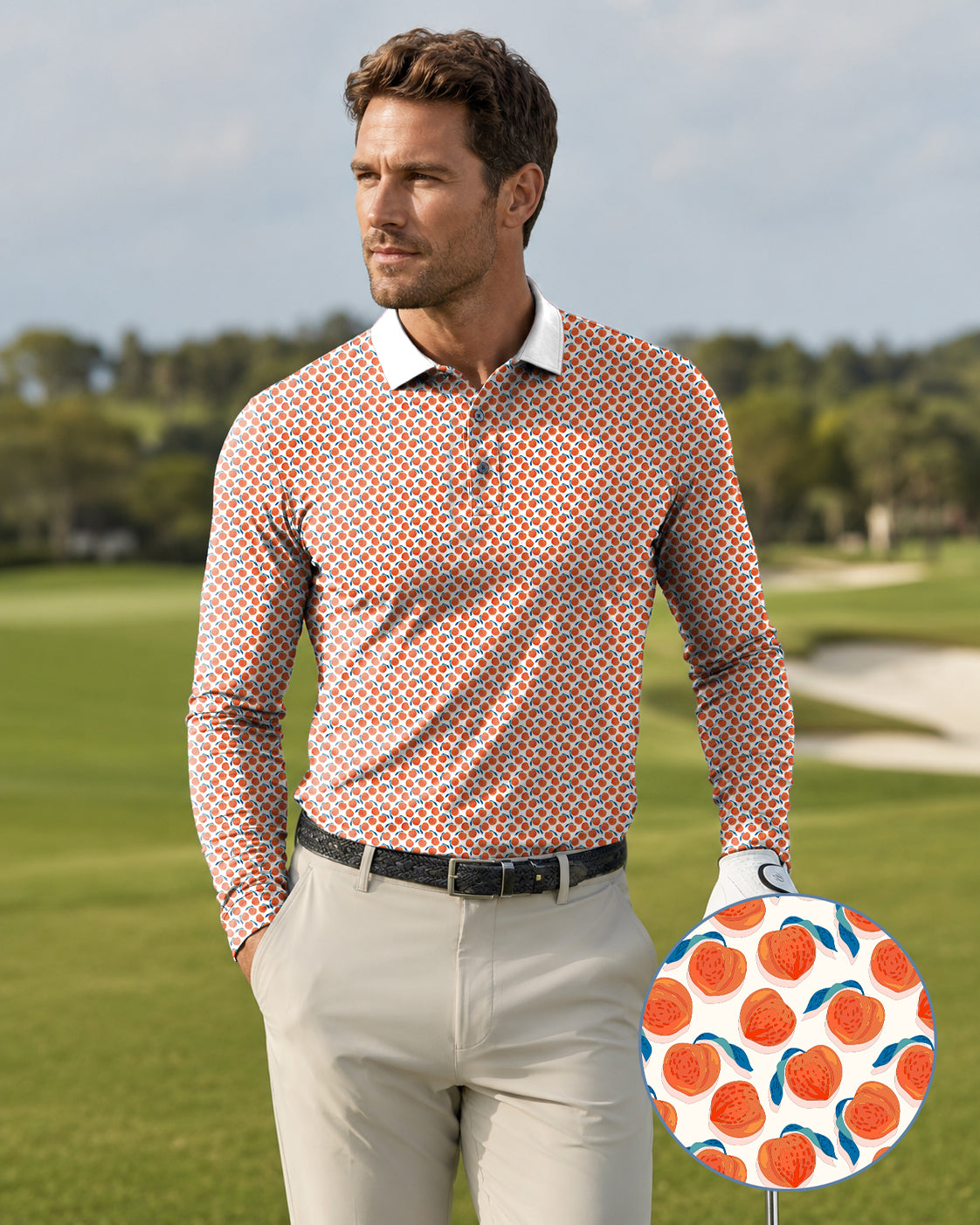 Men's momo peach Long-sleeved Polo